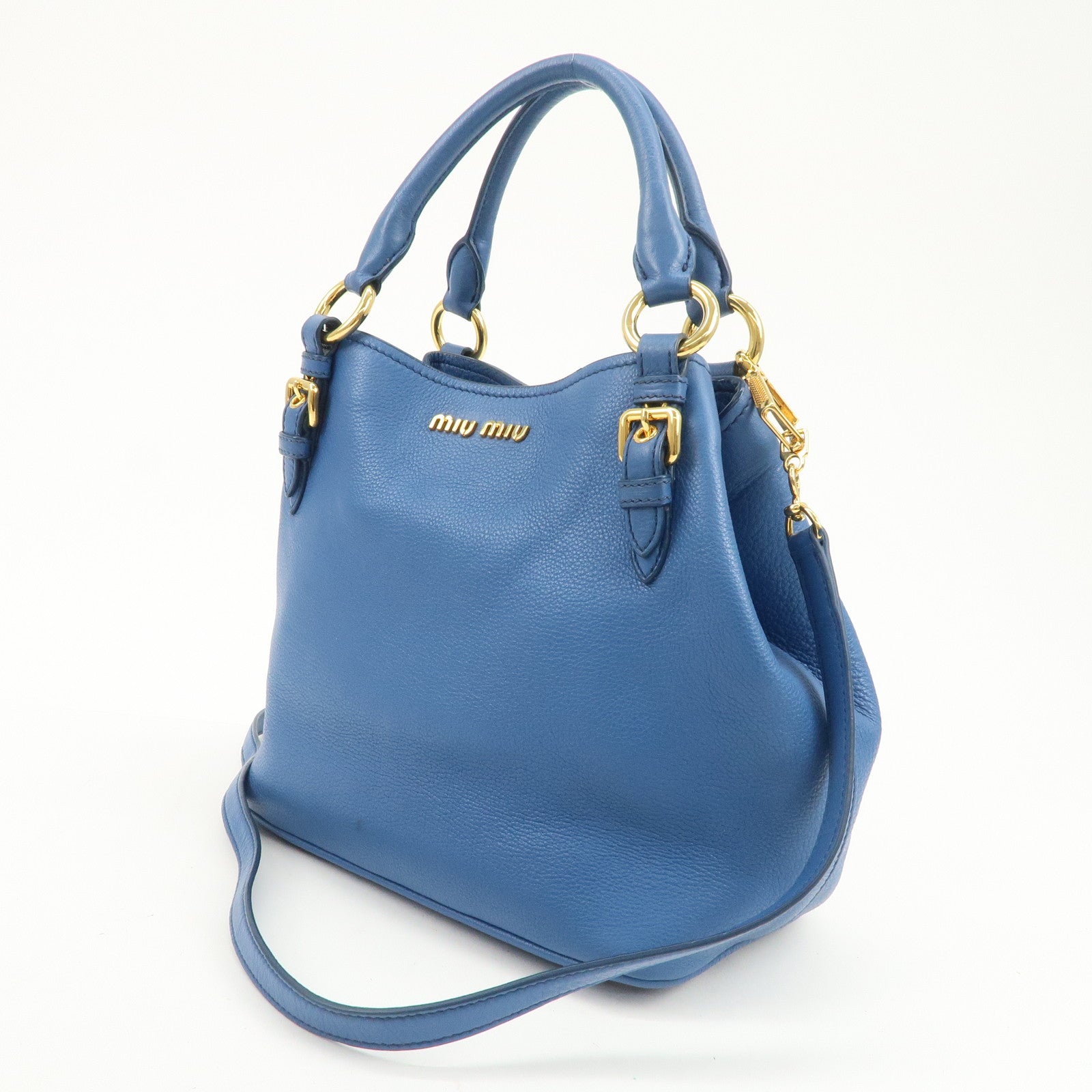 MIU MIU Madras Leather 2Way Shoulder Bag Hand Bag Blue RN0886