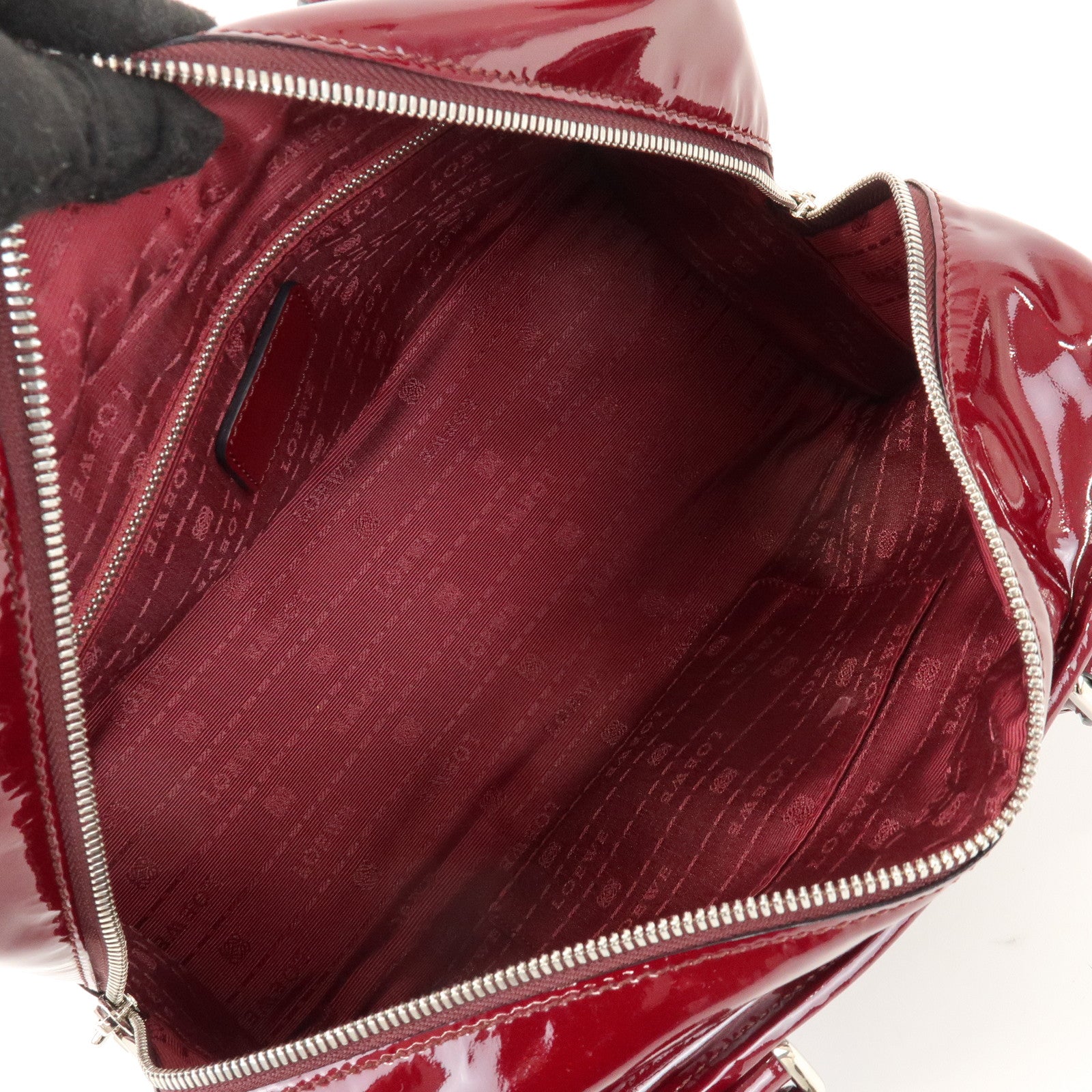 LOEWE Anagram Amazona 32 Patent Leather Hand Bag Burgundy