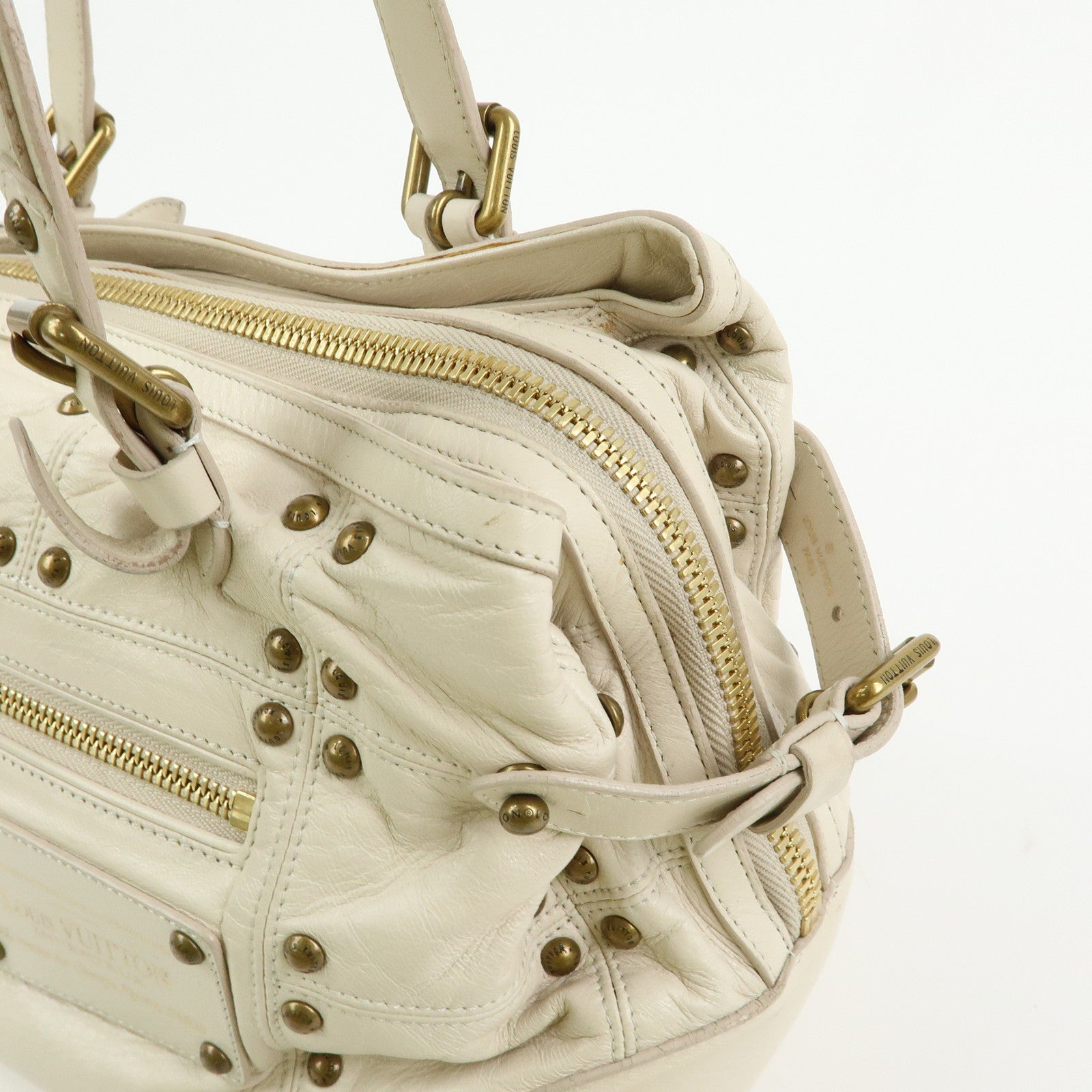 Louis Vuitton Cruise Line Rivet Bag Leather Hand Bag Ecru M95345