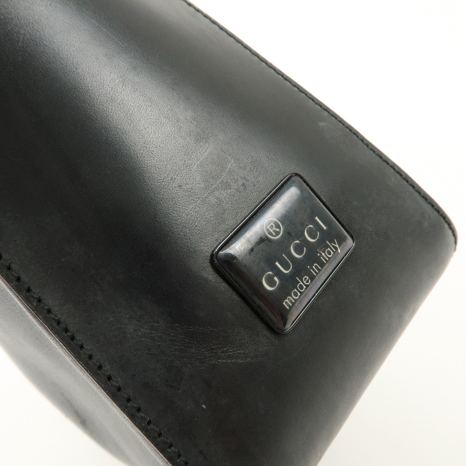 GUCCI Logo Leather Shoulder Bag Hand Bag Black 001.3766