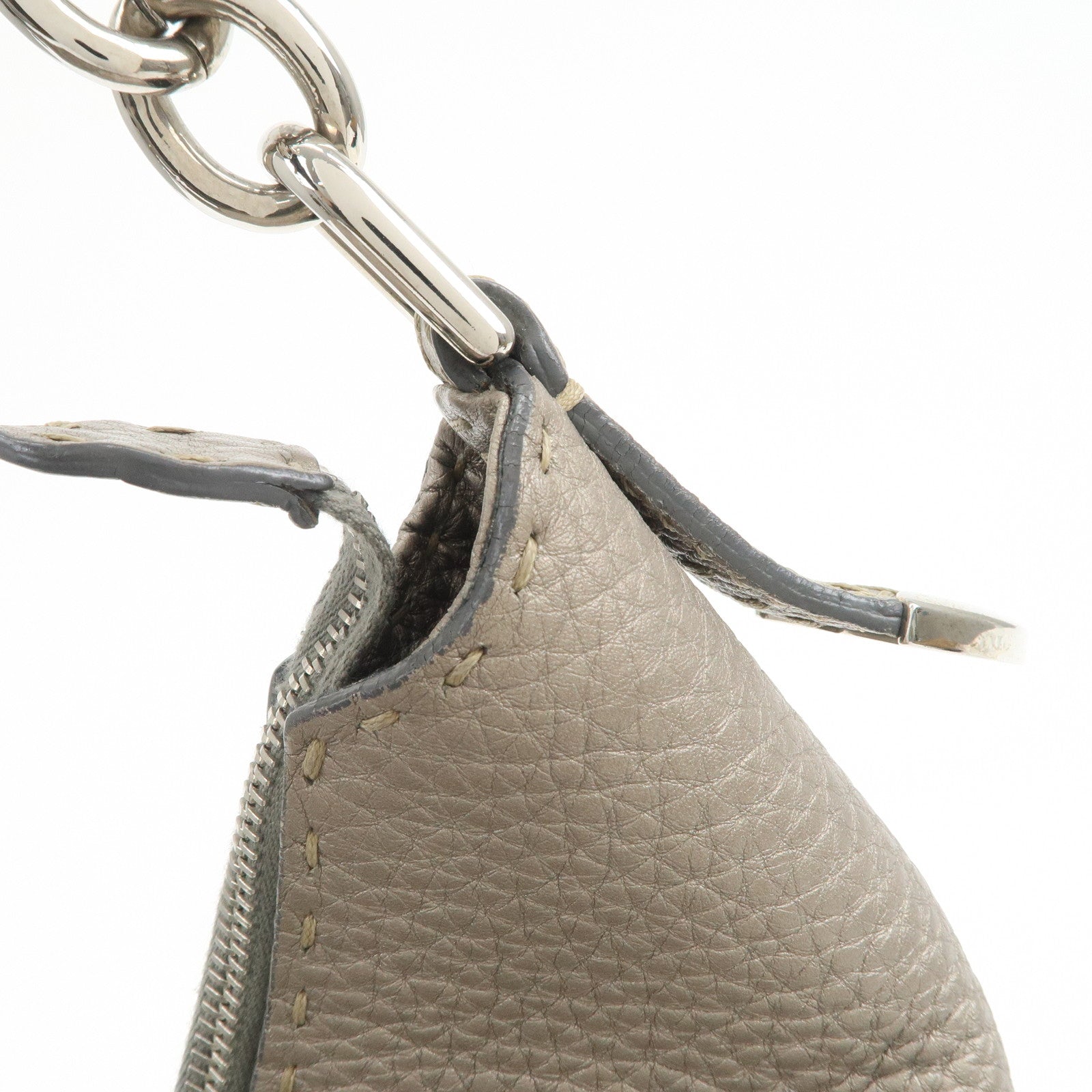 FENDI Selleria Leather Shoulder Bag Hand Bag Gray 8BR618