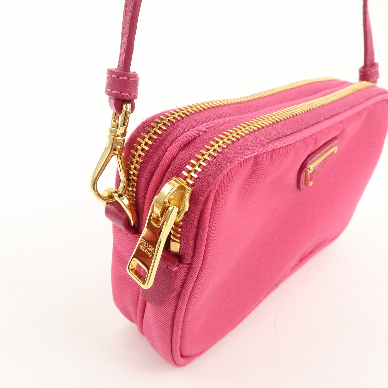 PRADA Triangle Logo Nylon Saffiano Leather Shoulder Bag Pink
