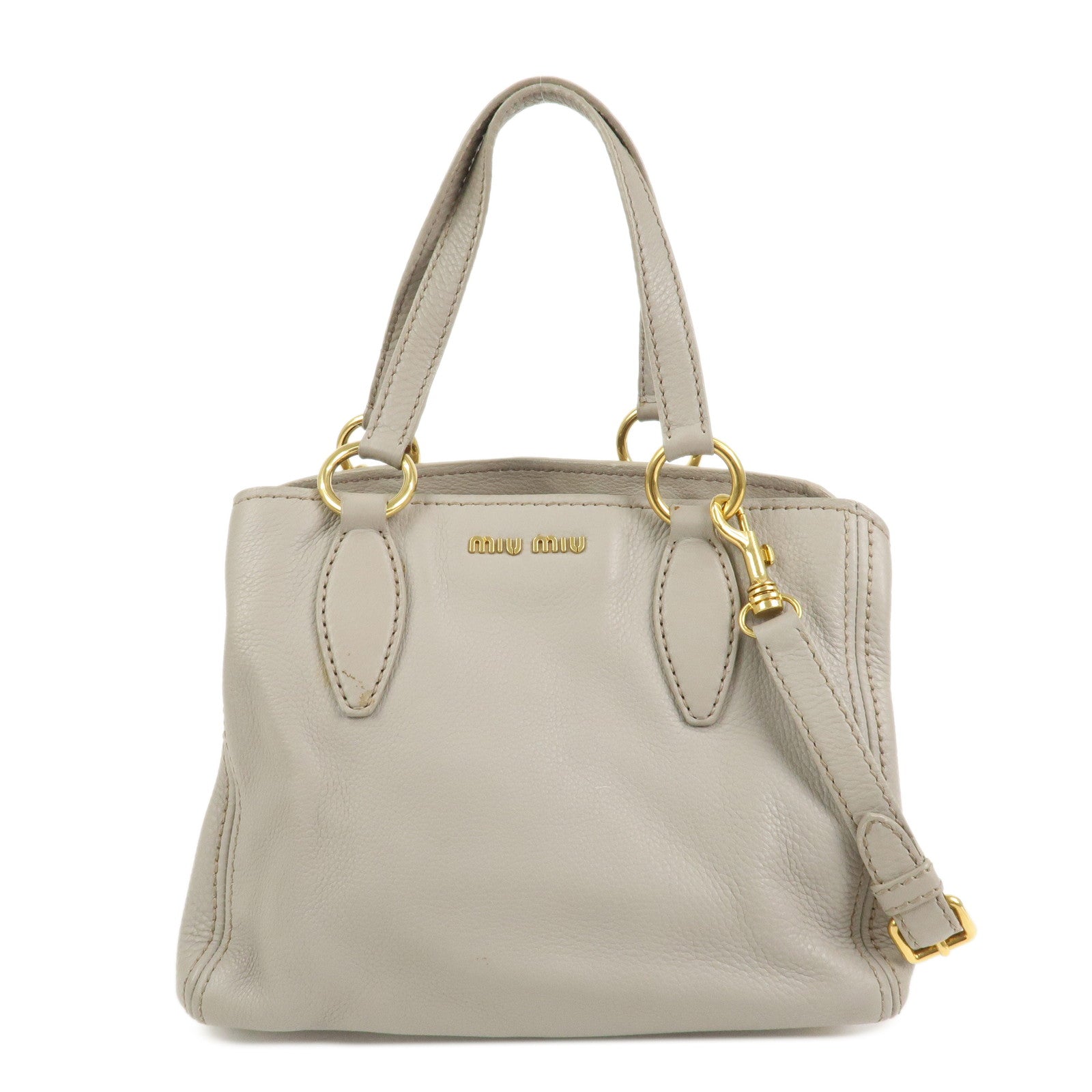 MIU MIU Logo Leather 2Way Bag Hand Bag Shoulder Bag Gray