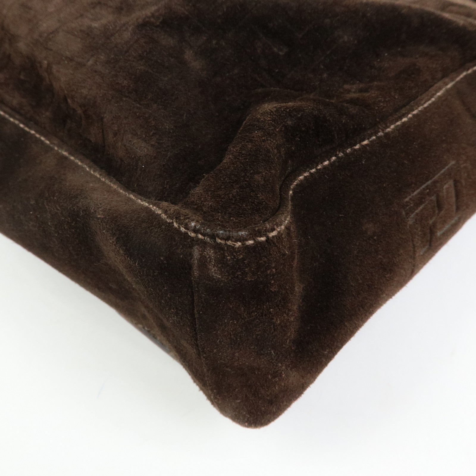 FENDI Zucca Suede Flap Shoulder Bag Crossbody Bag Brown