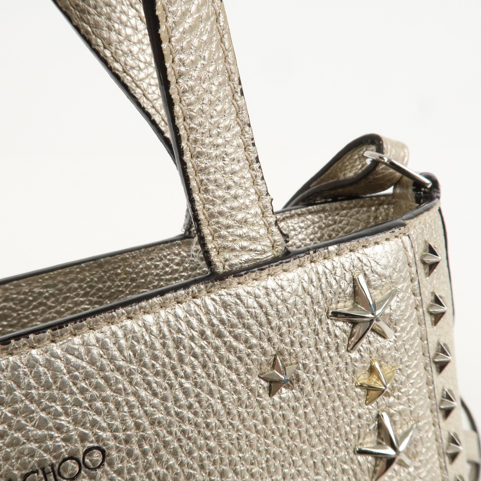 JIMMY CHOO Studs Leather 2Way Bag Hand Bag Silver