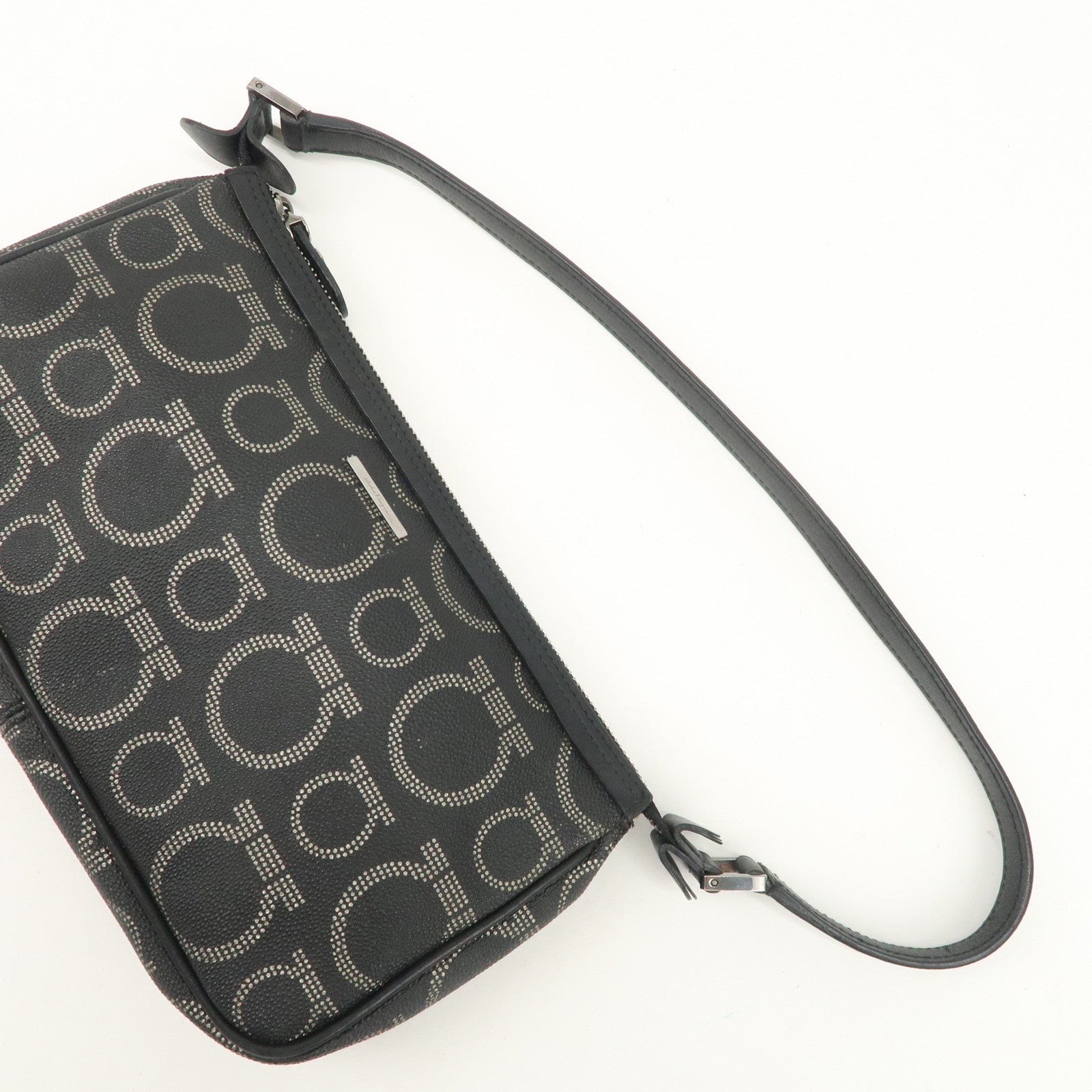 Ferragamo Gancini PVC Accessary Pouch Hand Bag Black