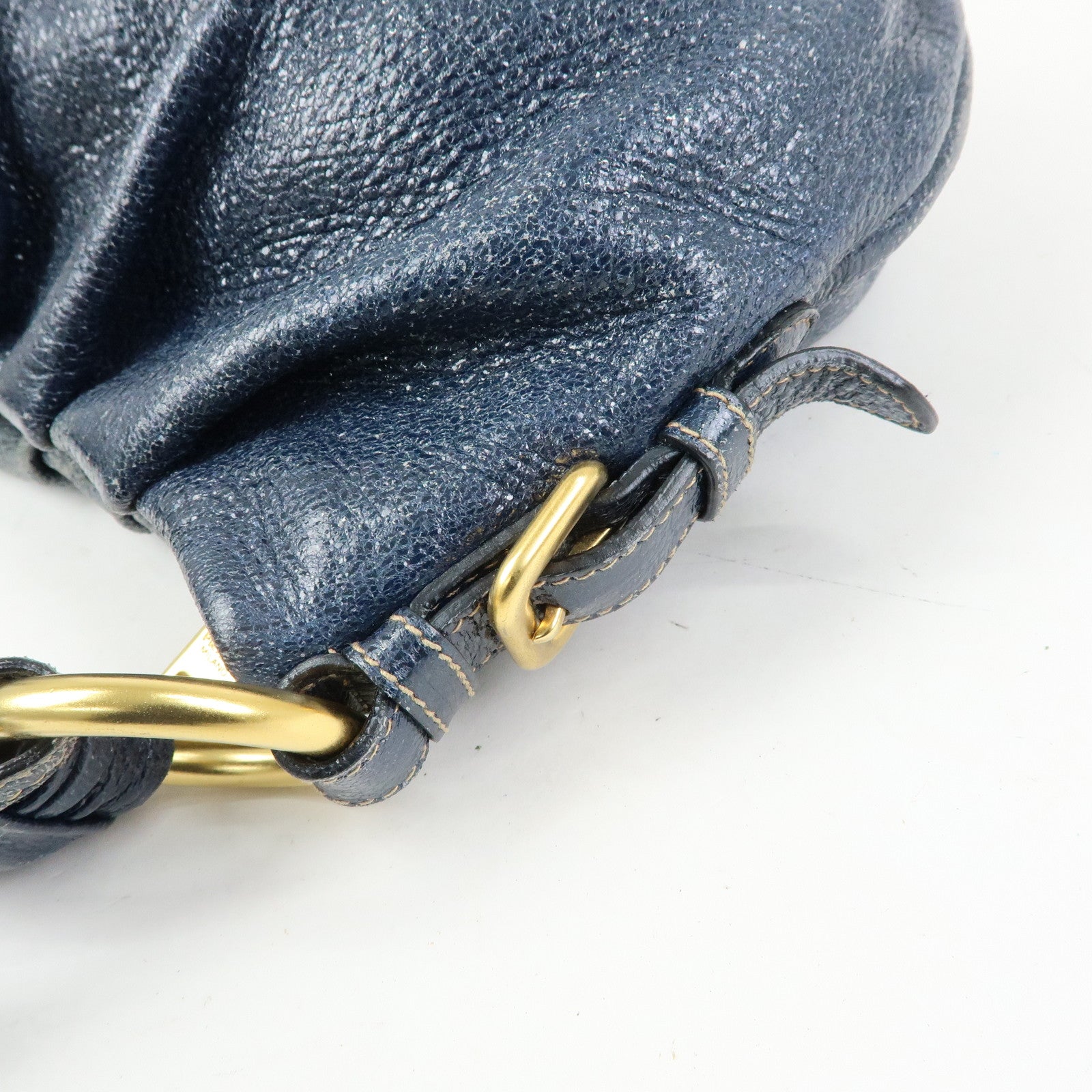 PRADA Leather Hand Bag Shoulder Bag Navy Blue 5782586