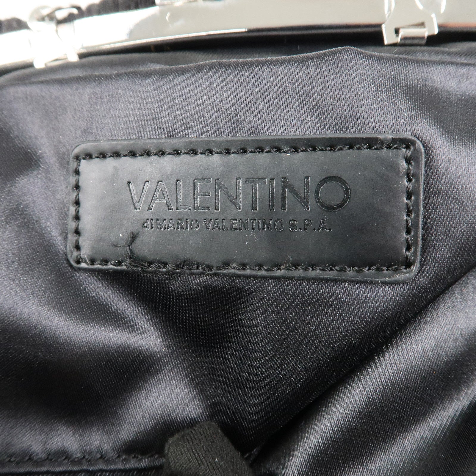 VALENTINO Nylon Chain Shoulder Bag Black Crystal Kiss Lock Used