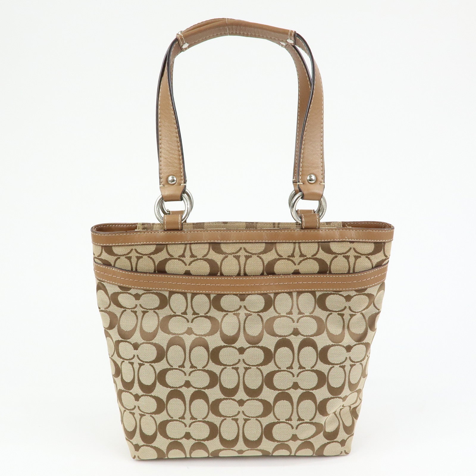 COACH Set of 2 Canvas Leather Shoulder Bag Brown Bronze