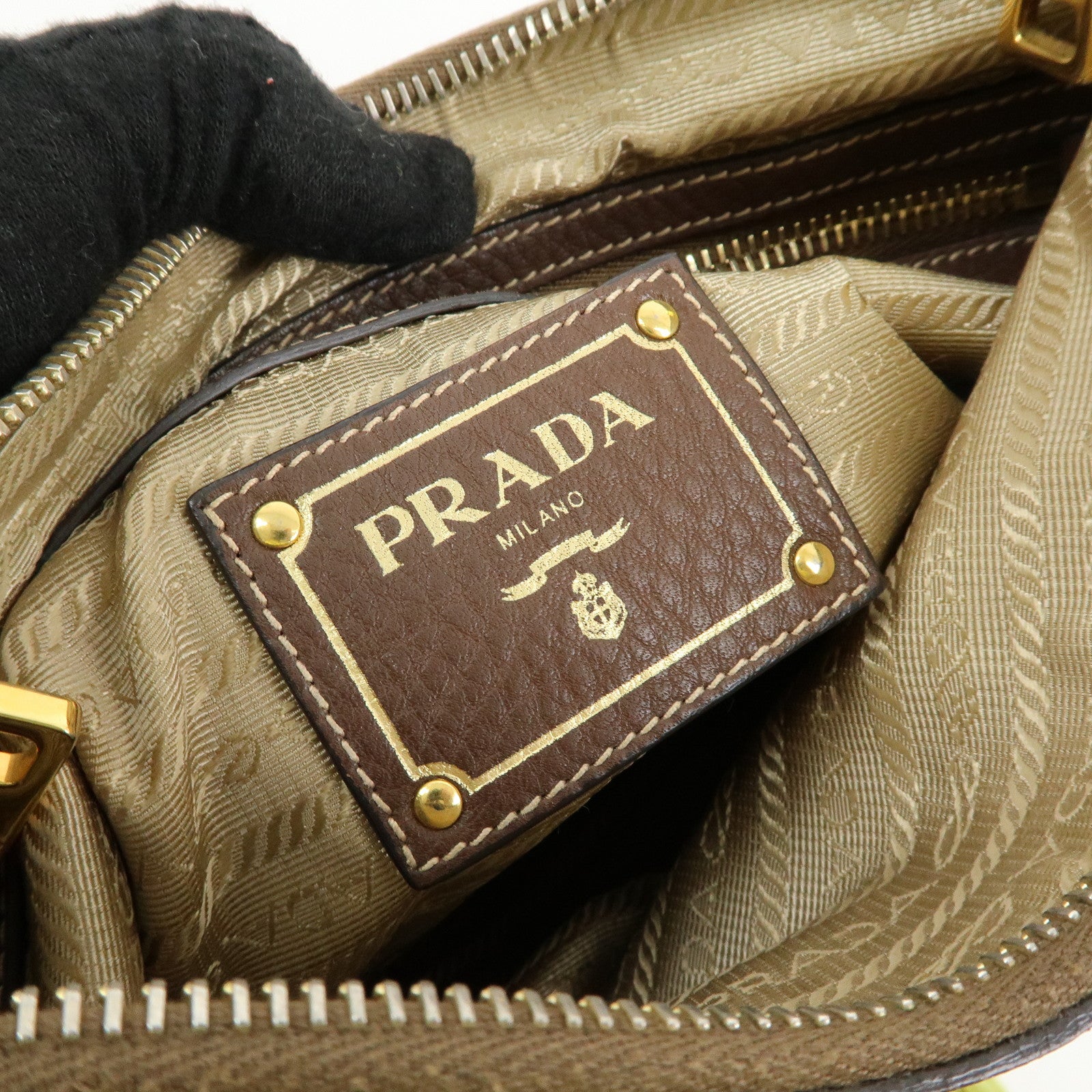 PRADA Logo Jacguard Leather Shoulder Bag Crossbody Bag Brown 1BT867