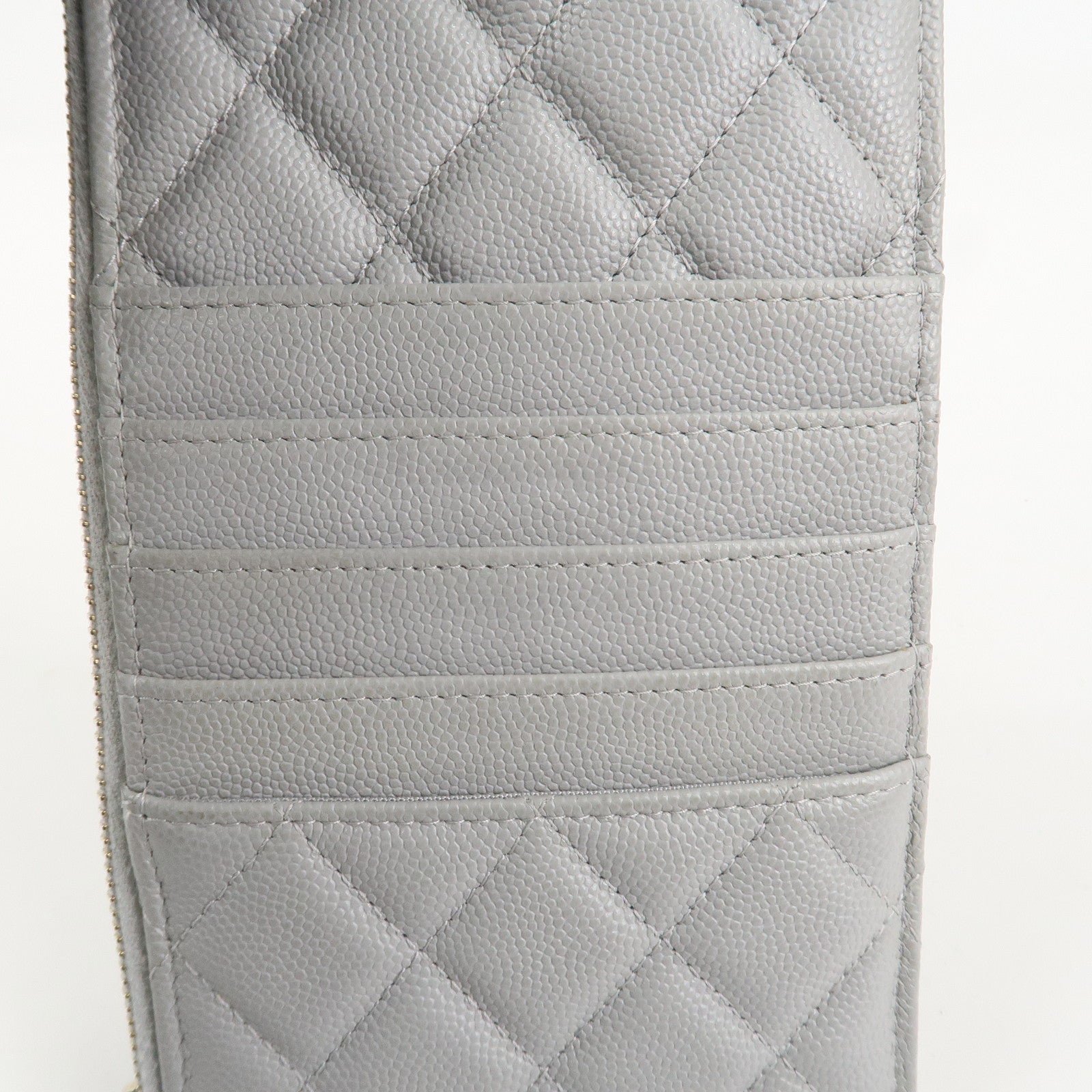 CHANEL Matelasse Caviar Skin Coco Mark Classic Pouch Card Case Gray Used