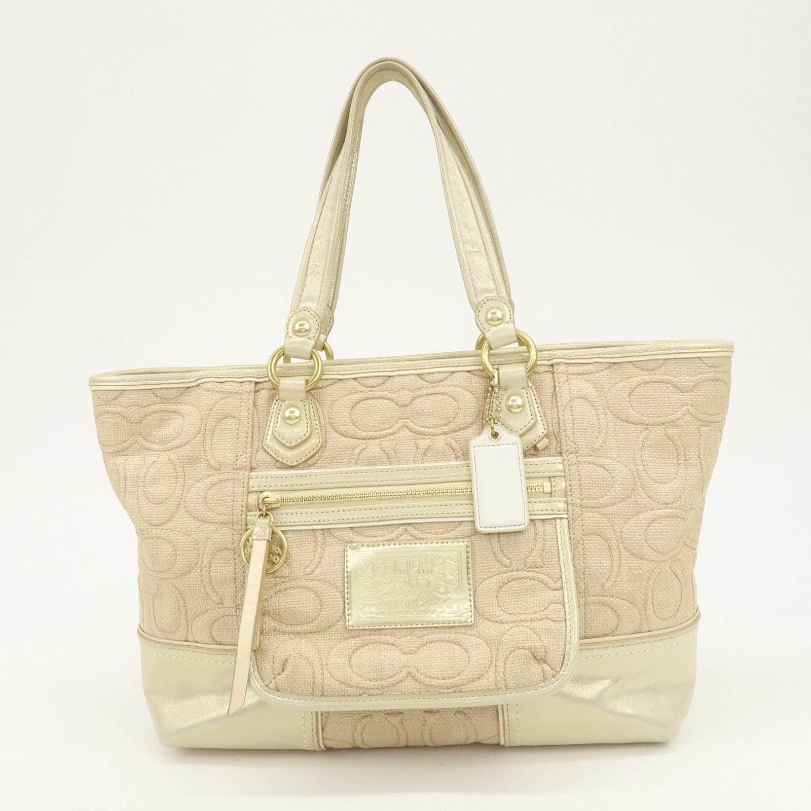 COACH Signature Nylon Straw Leather Set of 2 Hand Bag Shoulder Bag
