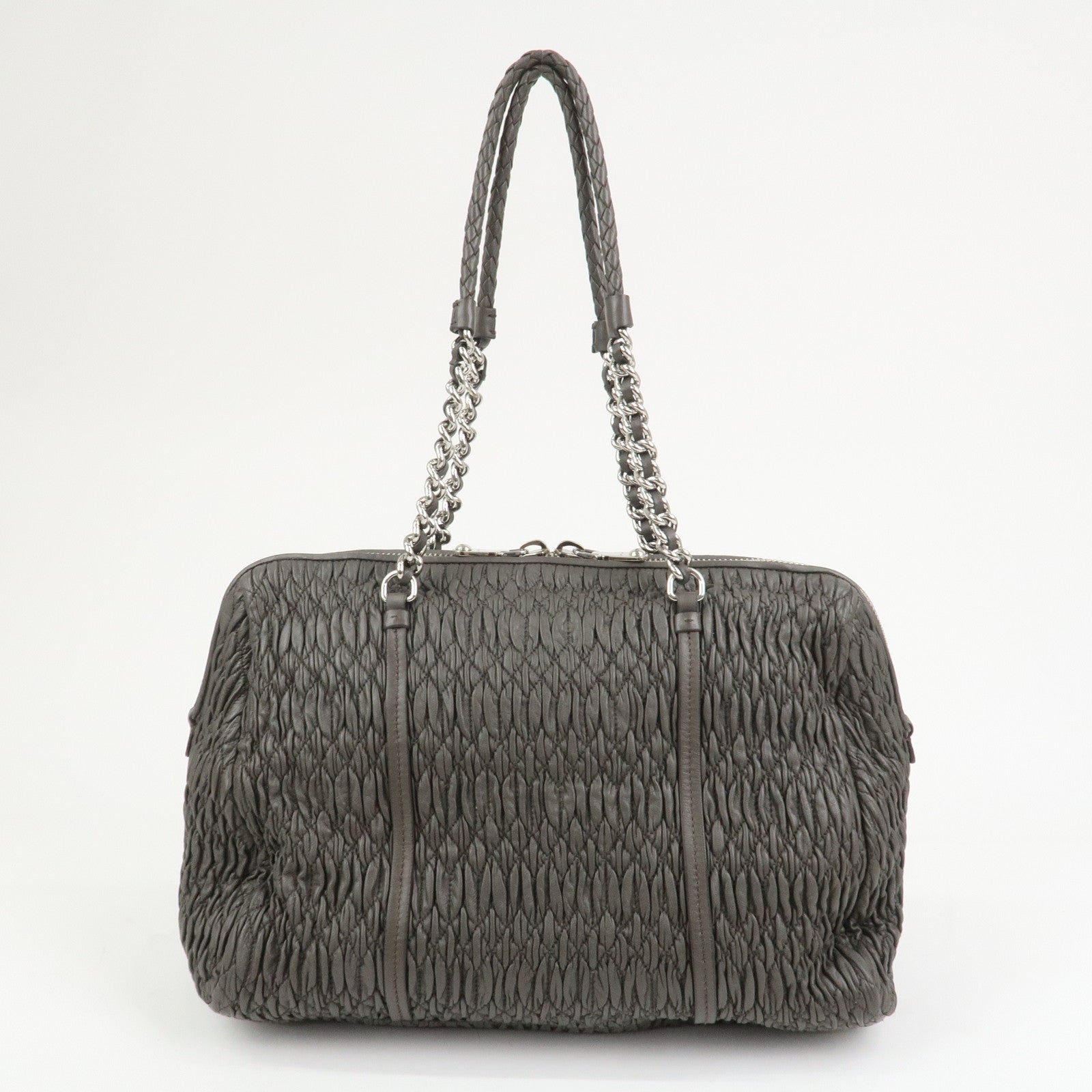 MIUMIU Logo Matelasse Nappa Leather Chain Shoulder Bag Gray