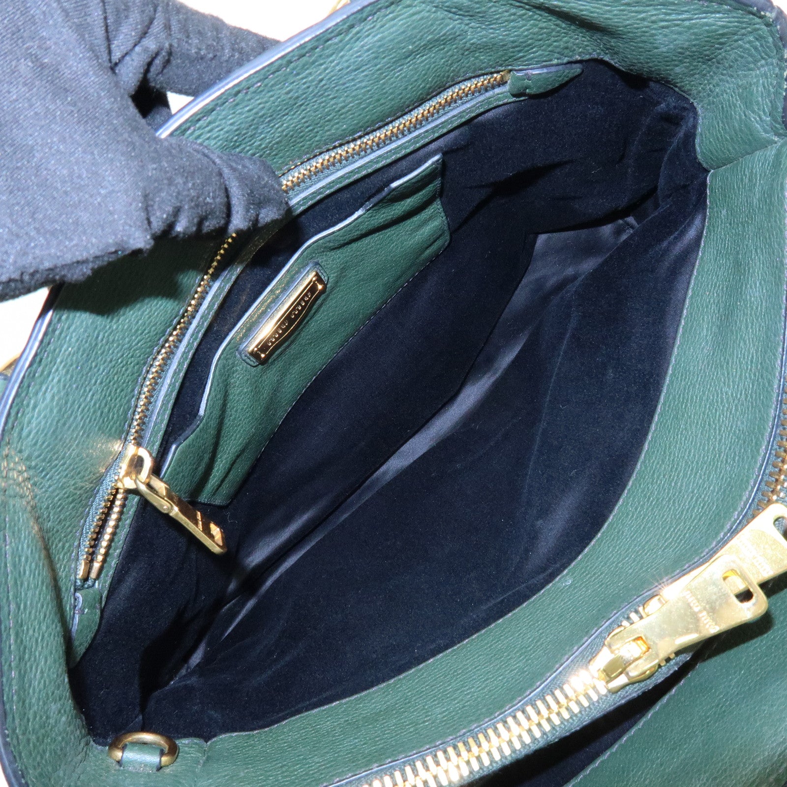 MIU MIU Logo Leather Tote Bag Shoulder Bag Hand Bag Moss Green