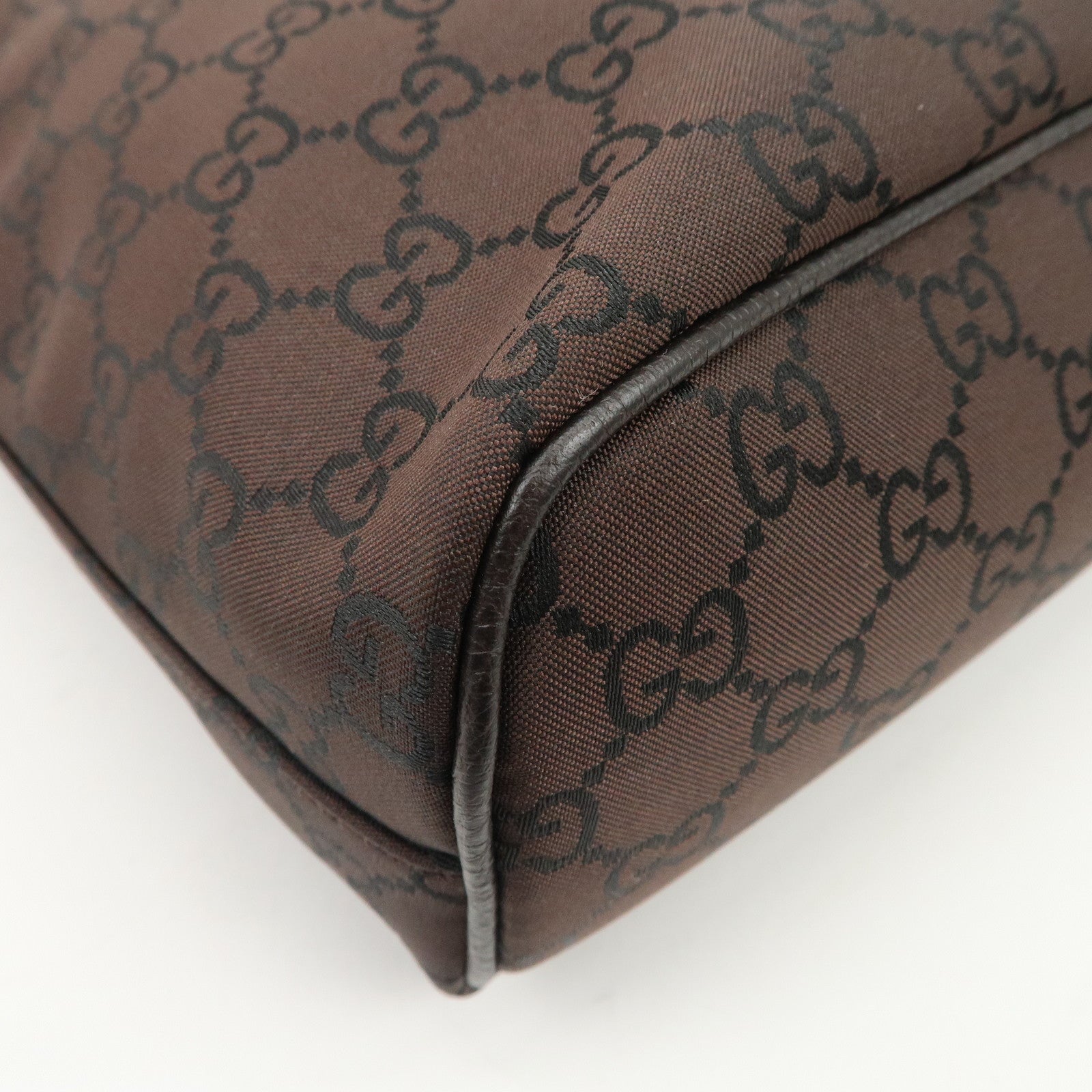 GUCCI GG Nylon Leather Shoulder Bag Hand Bag Brown 179776