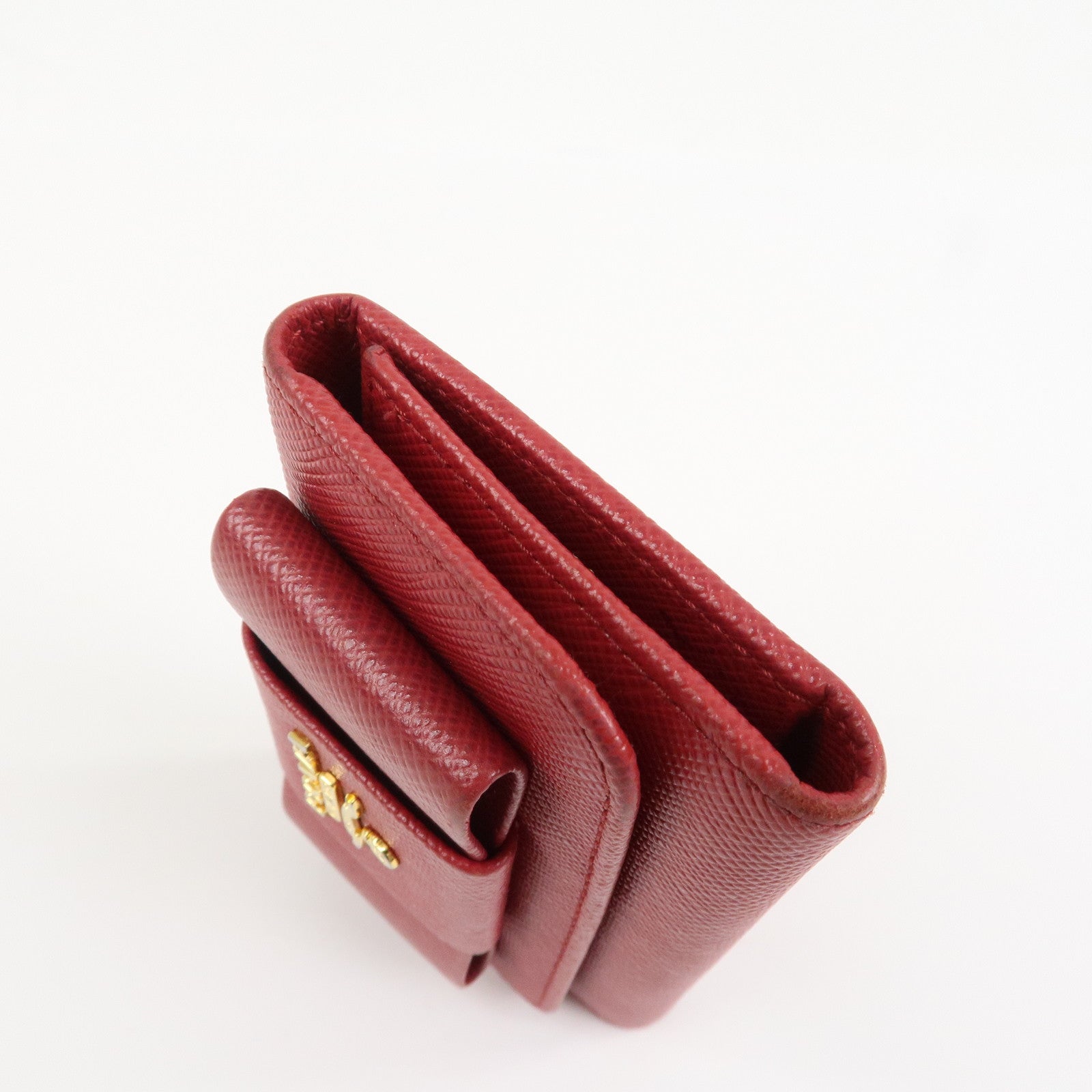 PRADA Logo Saffiano Leather Ribbon 6 Rings Key Case Red 1PG222