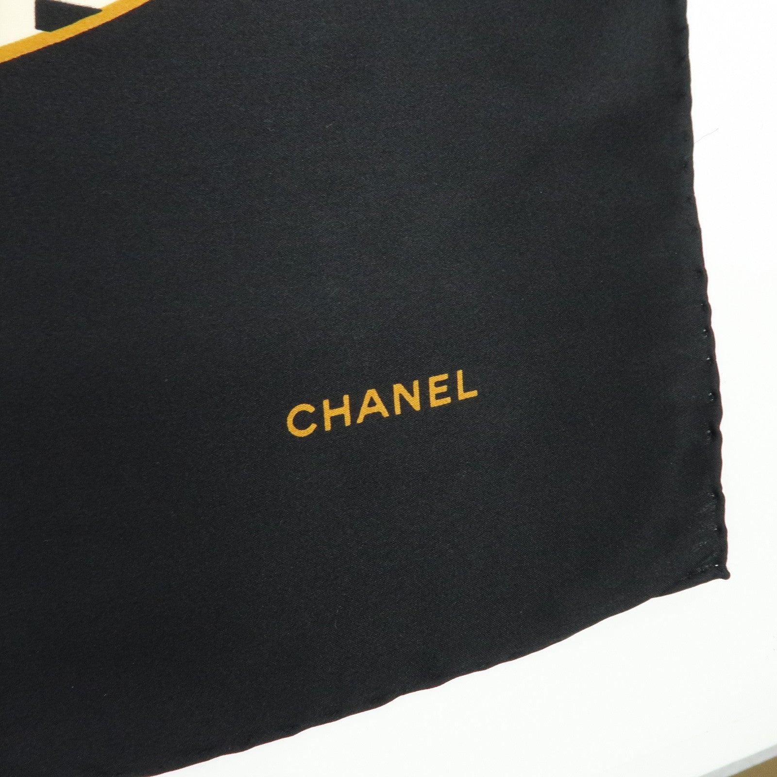 CHANEL COCO Mark Silk 100% Scarf Black Multicolor