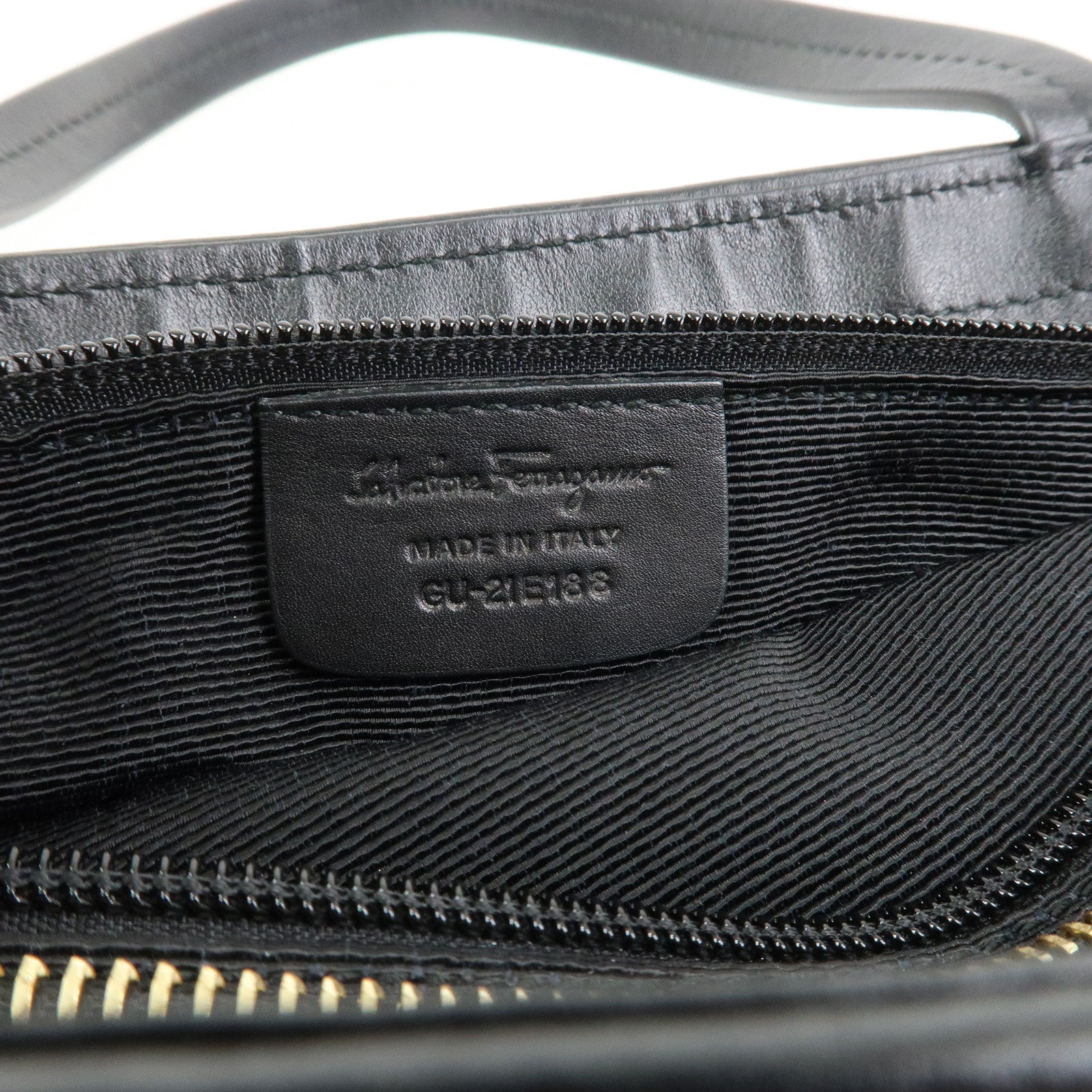 Ferragamo Gancini Nylon Leather Tote Bag Hand Bag Leopard Black