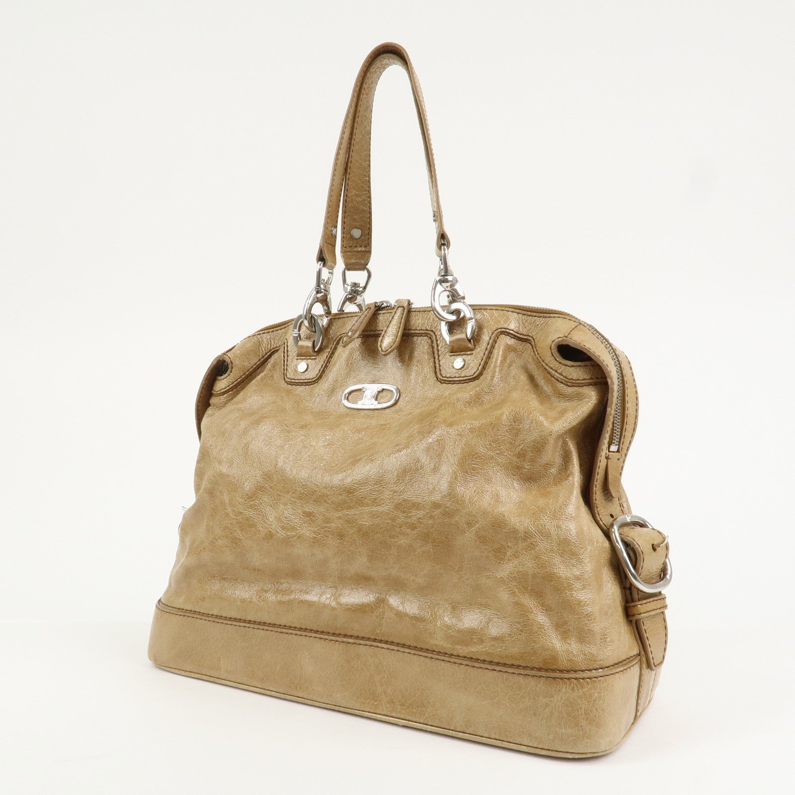 CELINE Macadam Patent Leather Shoulder Bag Tote Bag Light Brown