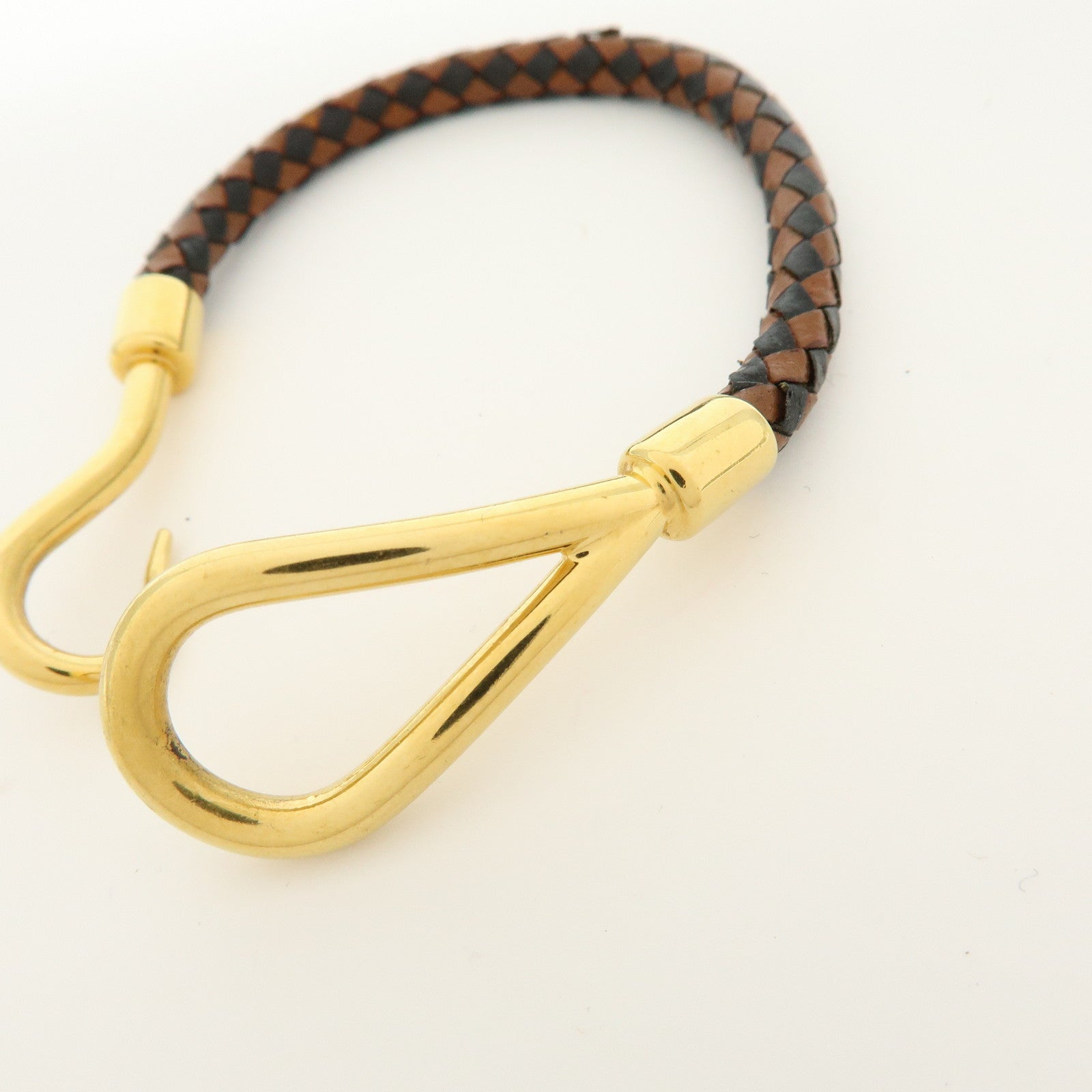 HERMES Jumbo Choker Leather Metal Bracelet Brown Black Gold