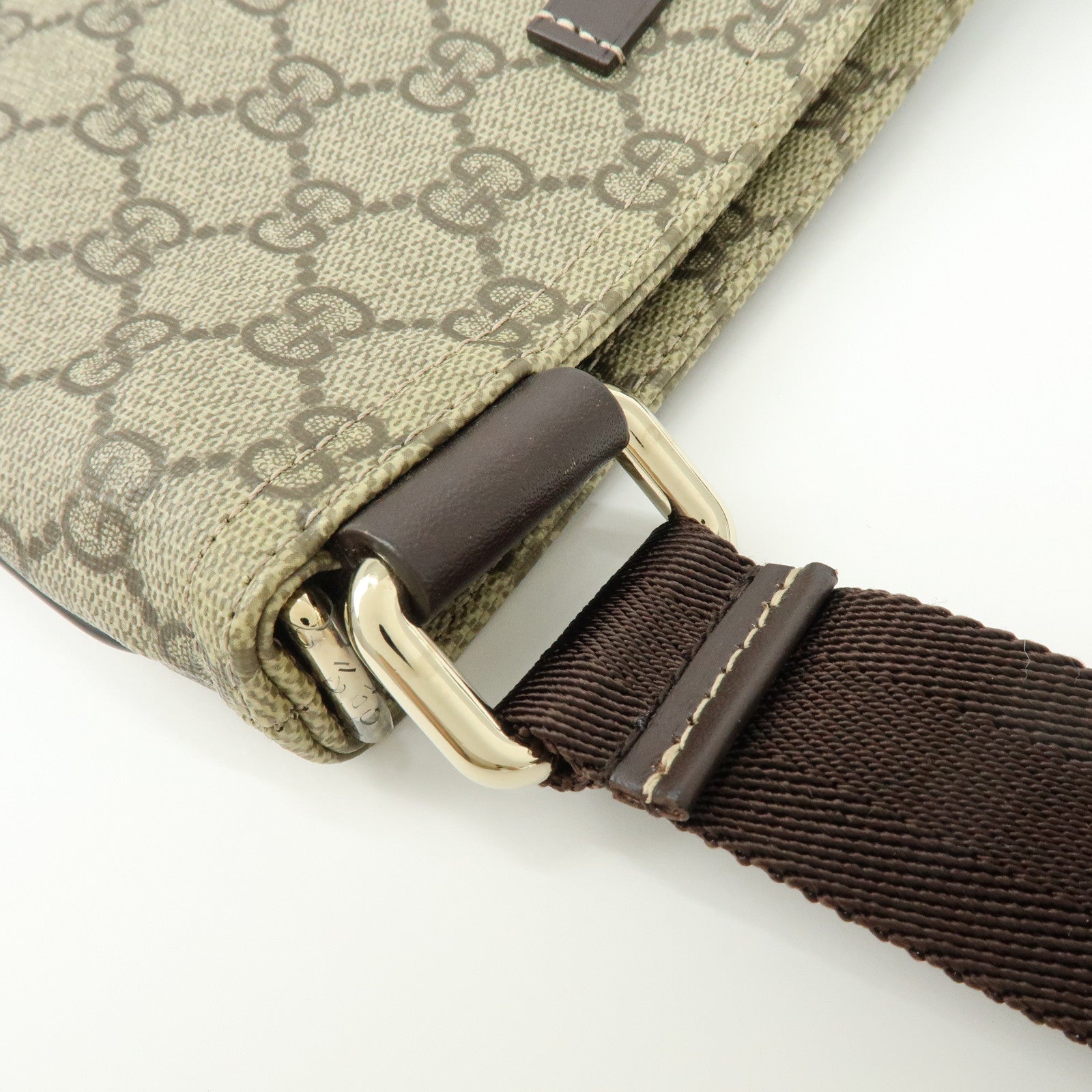 GUCCI GG Supreme Leather Shoulder Bag Gray Beige Brown 201533