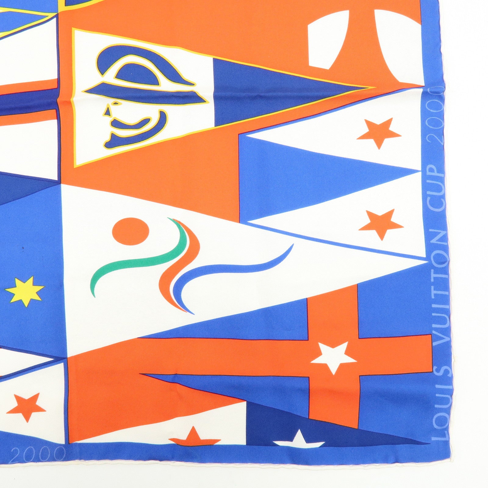 Louis Vuitton LV Cup Silk 100% Scarf Flag Print Blue Red White