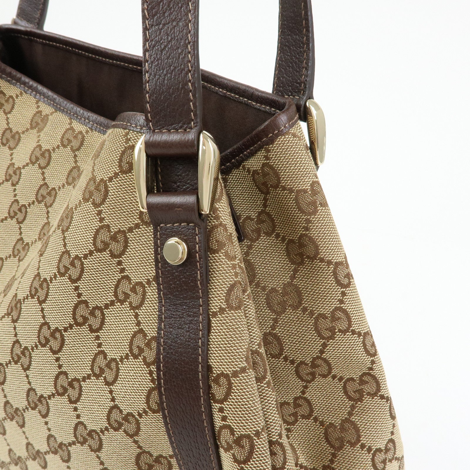 GUCCI Abbey GG Canvas Leather Tote Hand Bag Beige Brown 130736