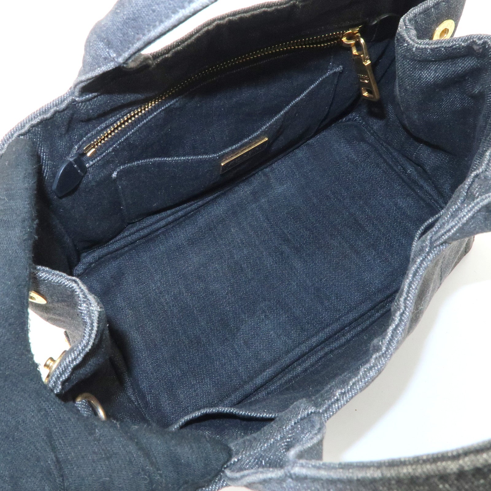PRADA Logo Canapa Mini Denim 2Way Tote Bag Gray Gold HDW 1BG439 Used