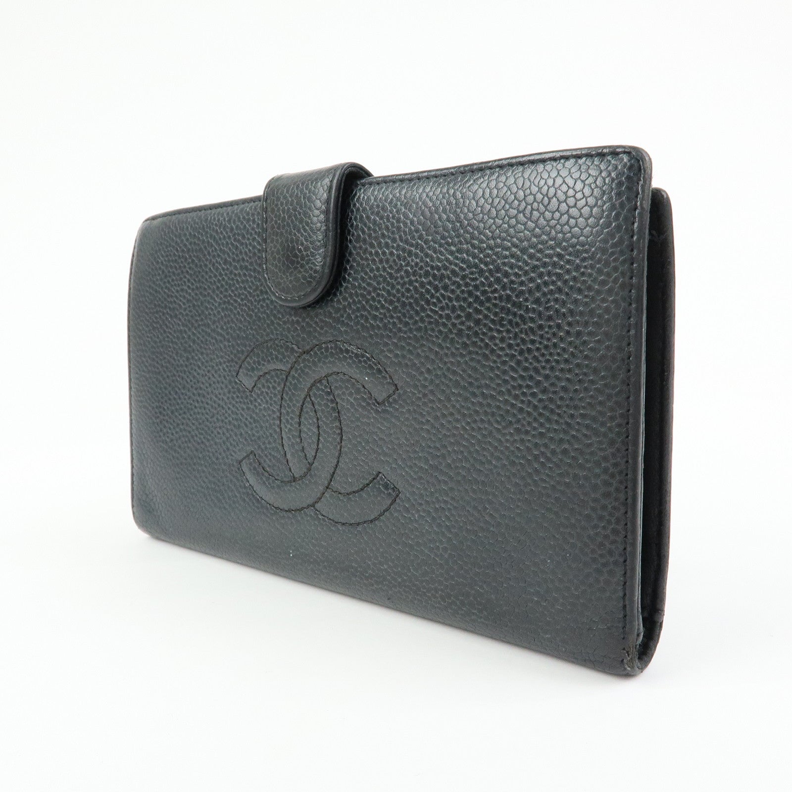 CHANEL COCO Mark Caviarskin Bi-Fold Long Wallet Black A13498