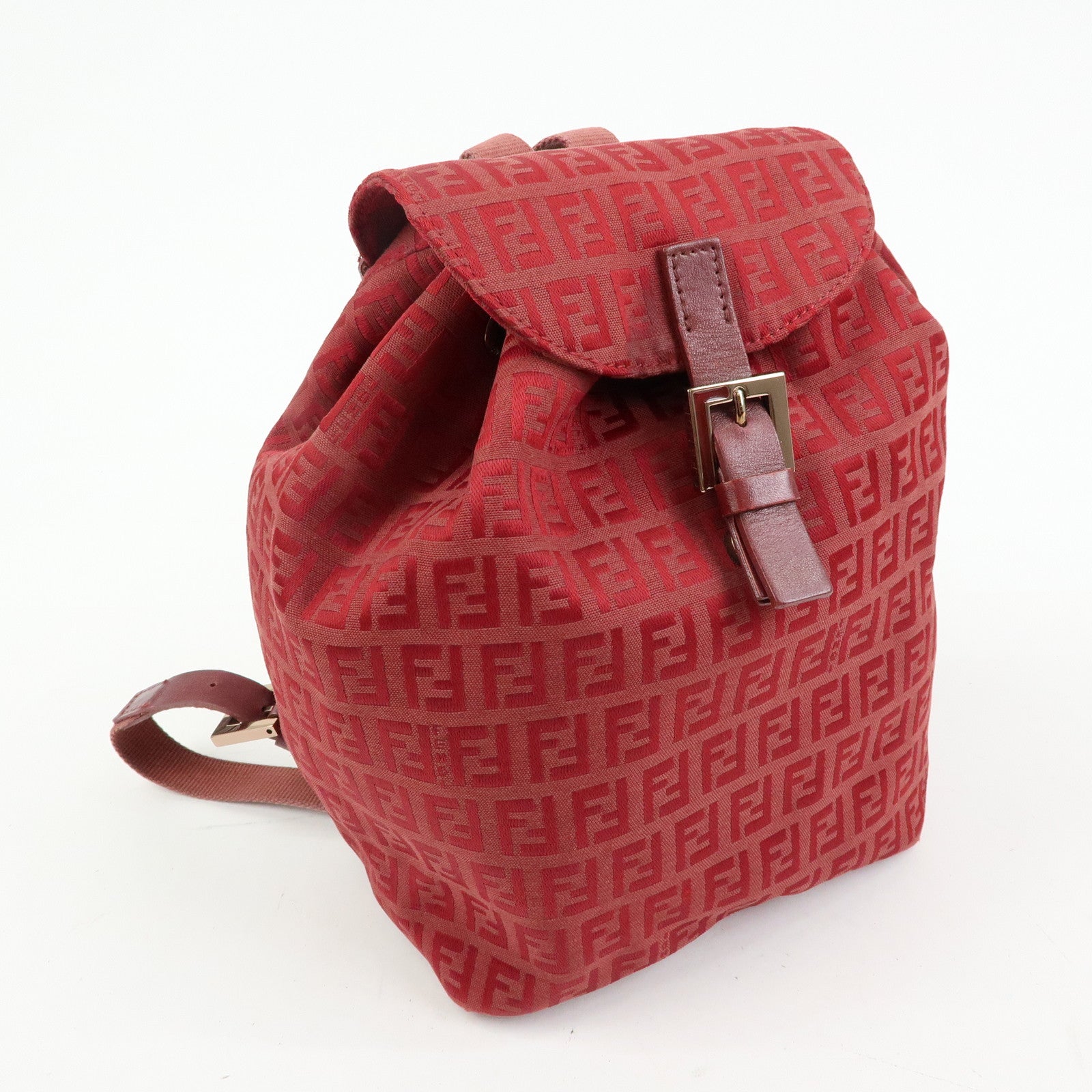 FENDI Zucchino Canvas Leather Backpack Rucksuck Red 8BZ001