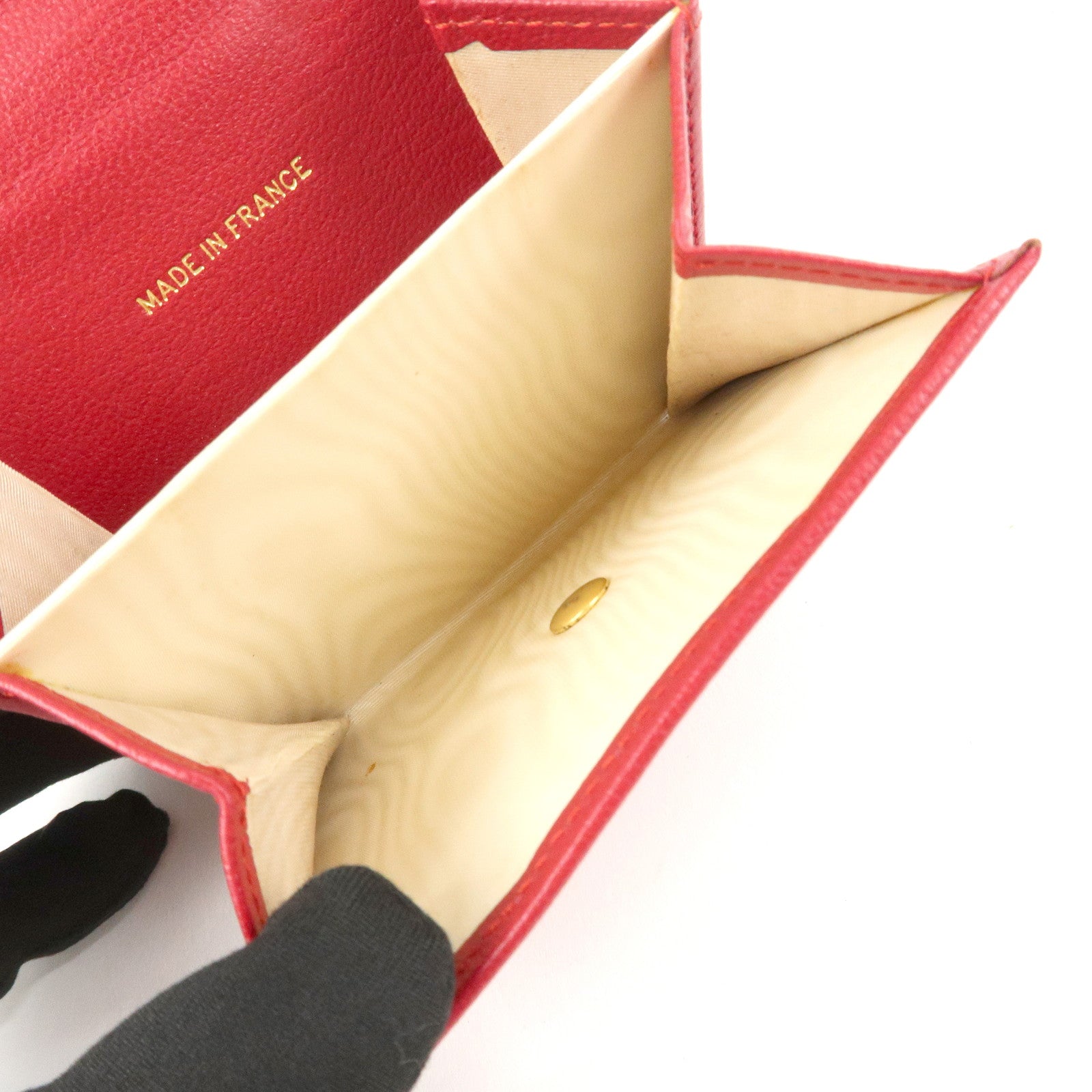 CHANEL COCO Mark Leather Tri-Fold Compact Wallet Red A13456 Used