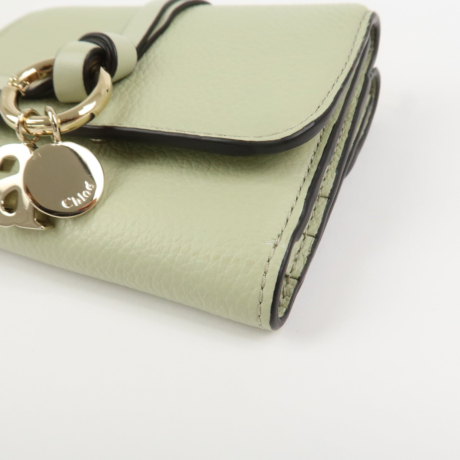 Chloe Leather Small Alphabet Tri-fold Compact Wallet Light Green