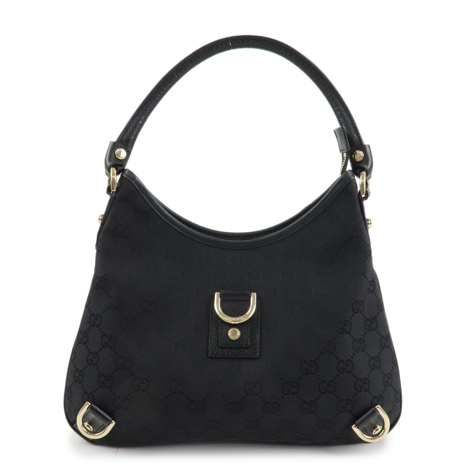 GUCCI Abbey GG Canvas Leather Shoulder Bag Black 130738 Used