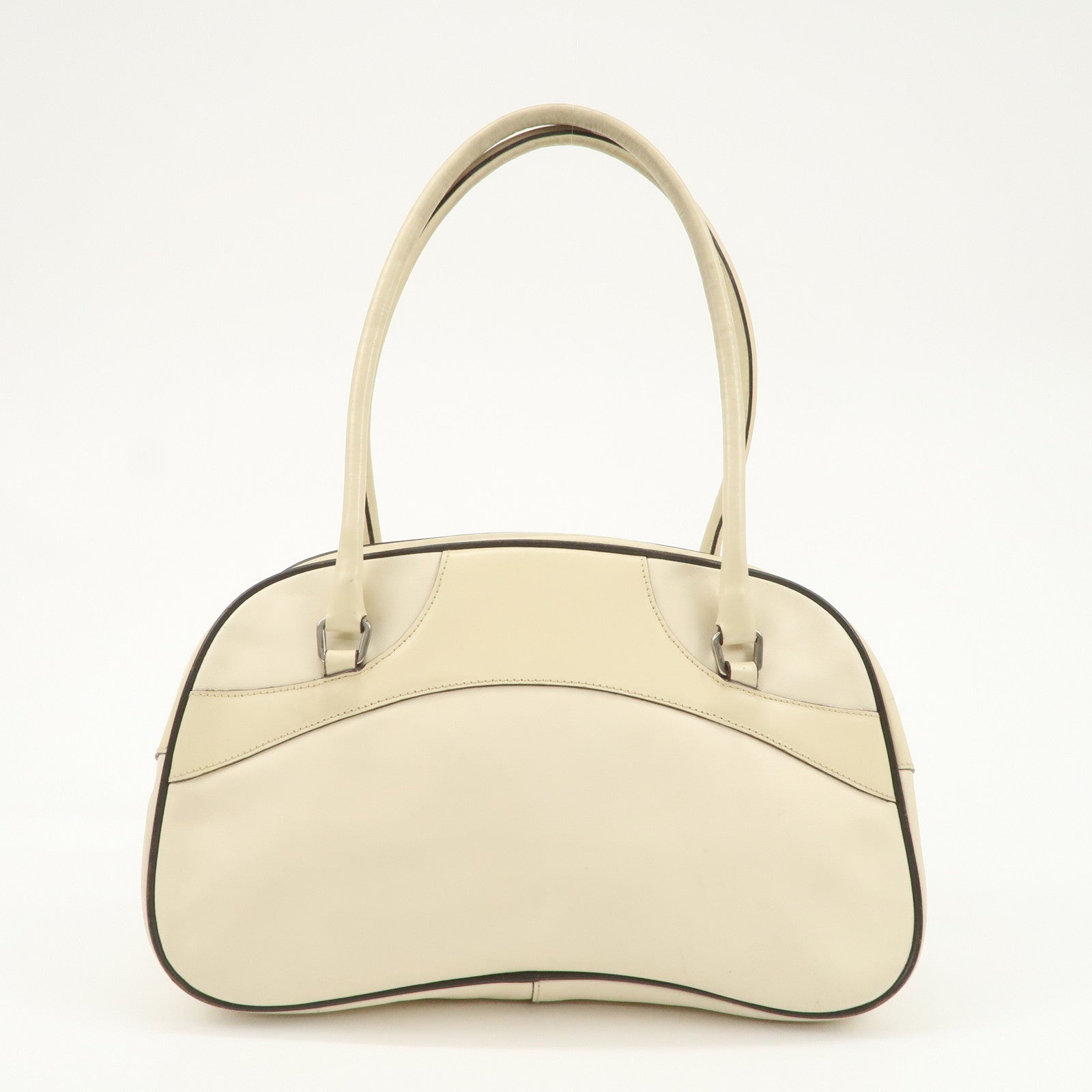 PRADA Leather Bowling Bag Boston Bag Shoulder Bag Ivory BL0049 Used