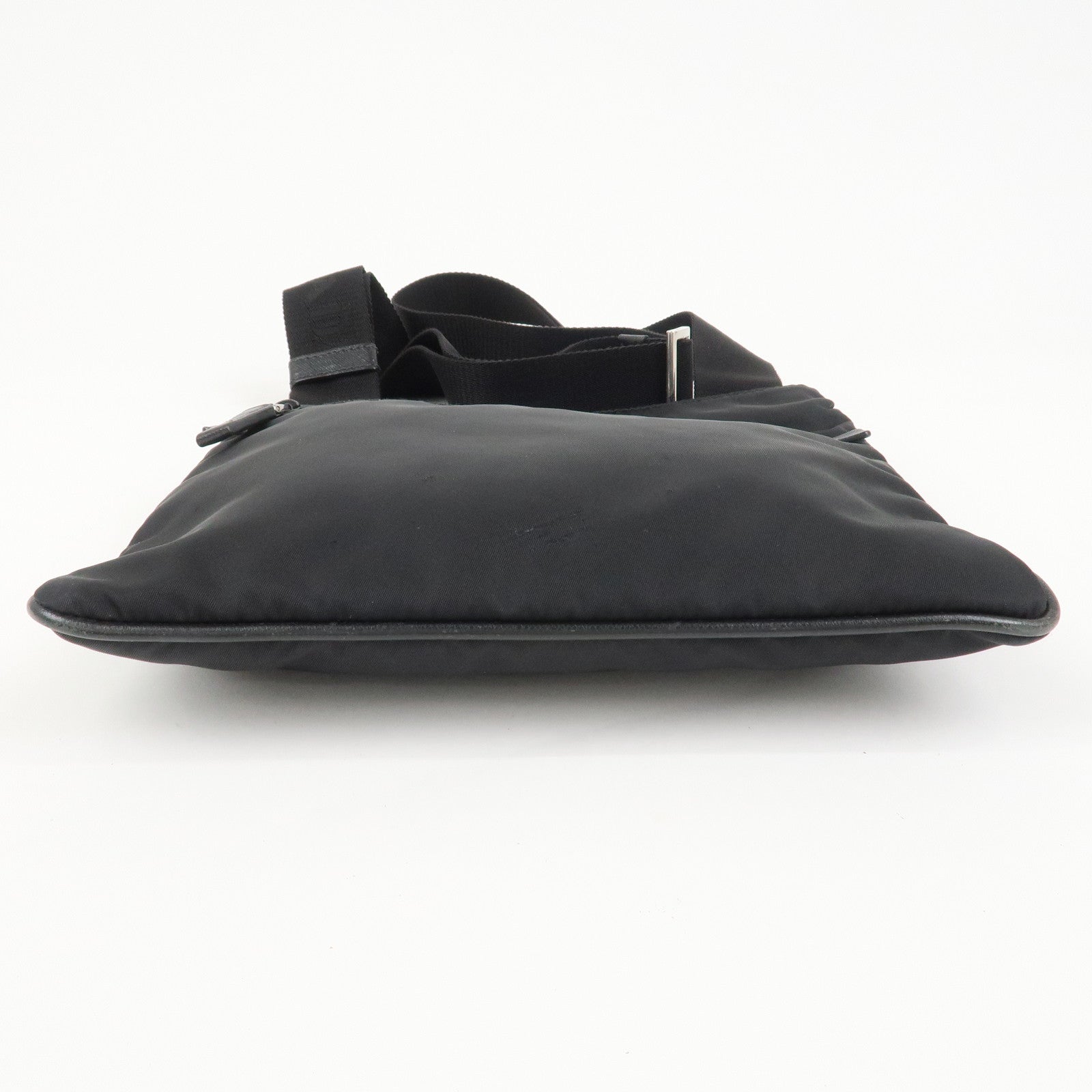 PRADA Triangle Logo Nylon Leather Shoulder Bag Black 1BH978