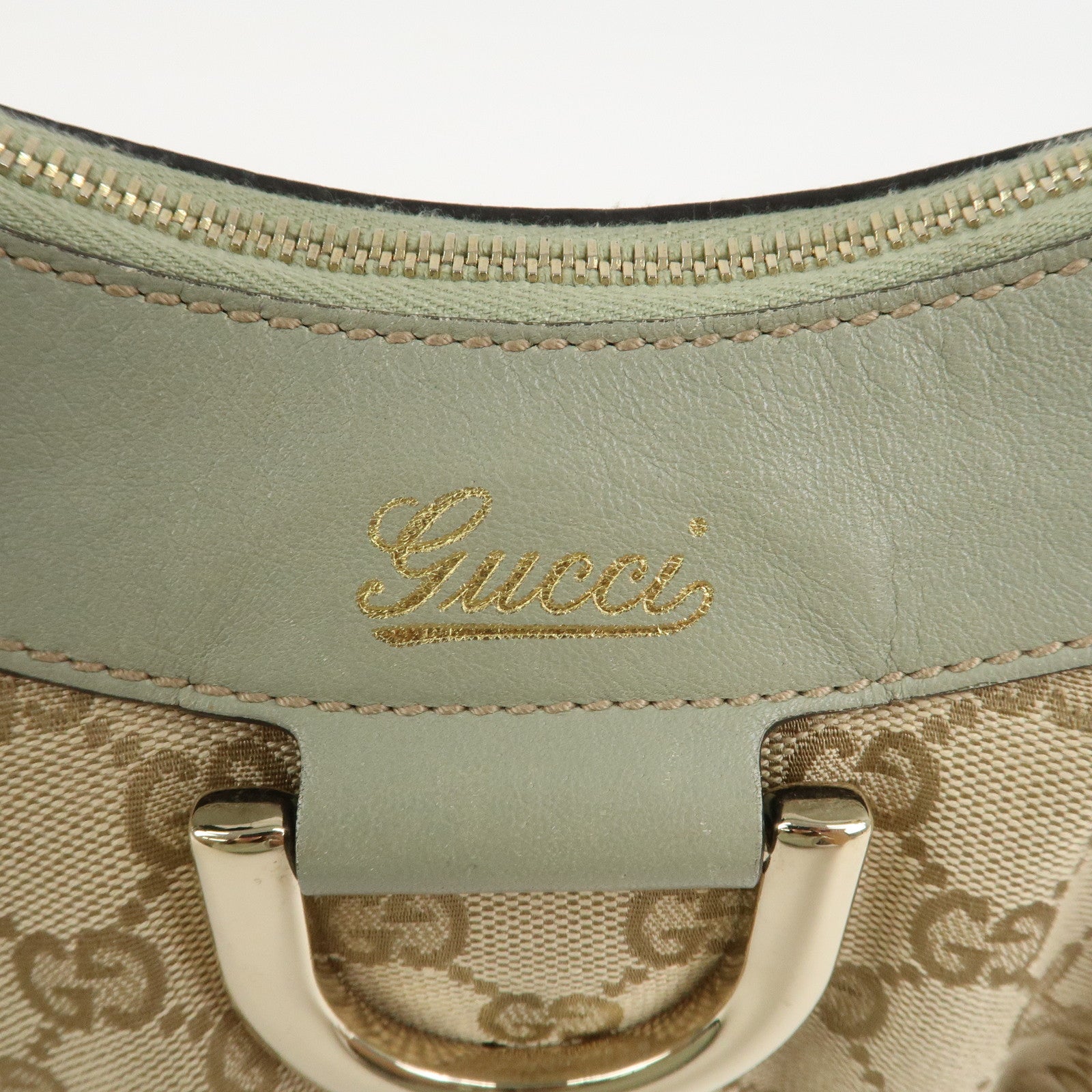 GUCCI Abbey GG Canvas Leather Shoulder Hand Bag Beige Green 190525