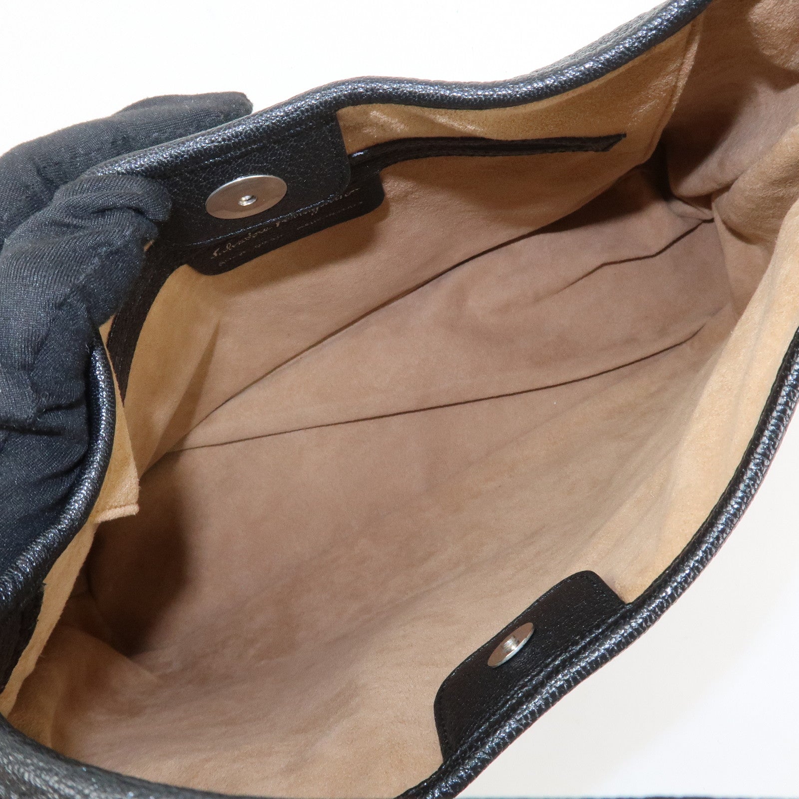 Ferragamo Leather Suede Shoulder Bag Hand Bag Black