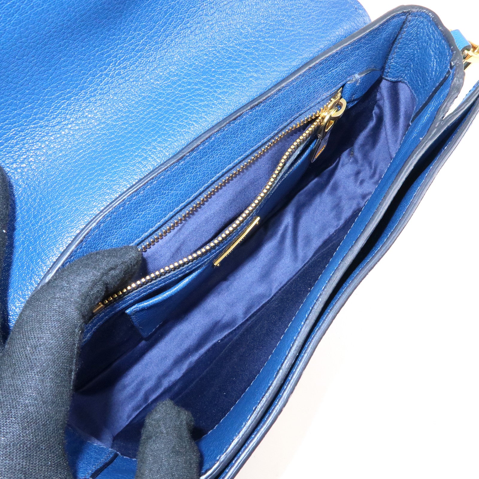 MIU MIU Madras Leather Shoulder Bag Crossbody Bag Blue RT0544