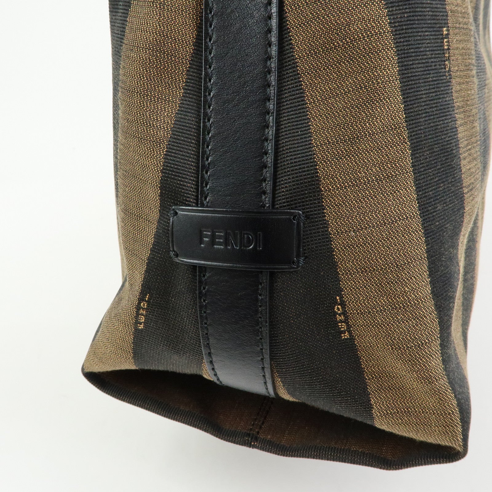 FENDI Pequin Canvas Leather Shoulder Bag Brown Red 8BR653