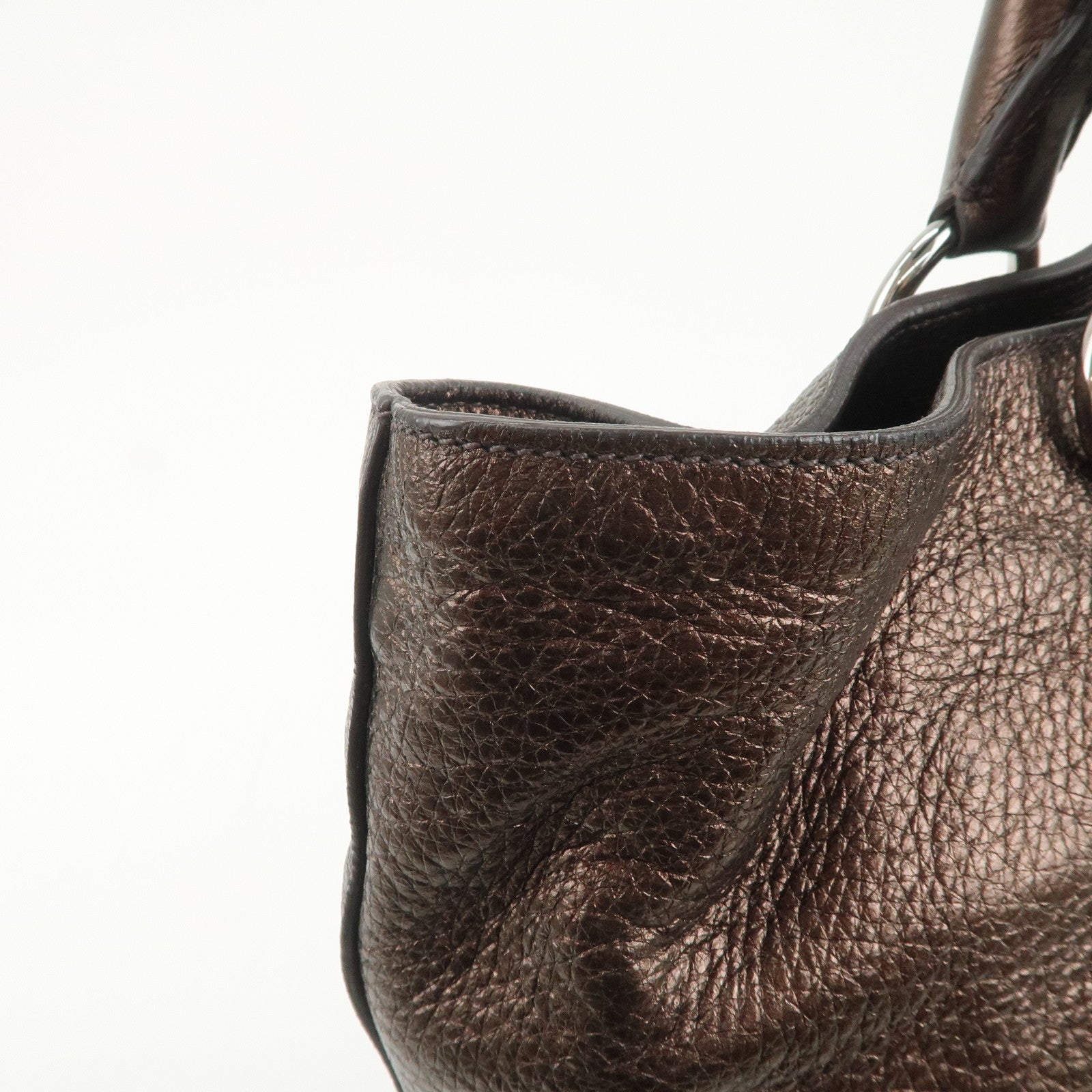 PRADA Leather 2Way Tote Bag Shoulder Bag Metallic Brown BN1713