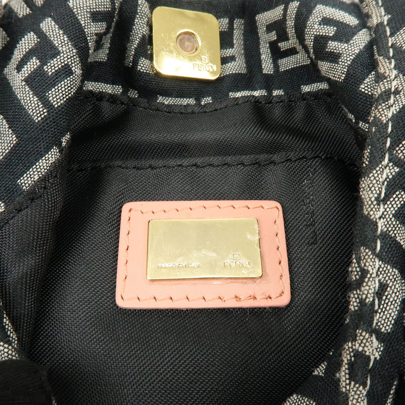 FENDI Zucchino Canvas Leather Hand Shoulder Bag Navy Pink 8BR158