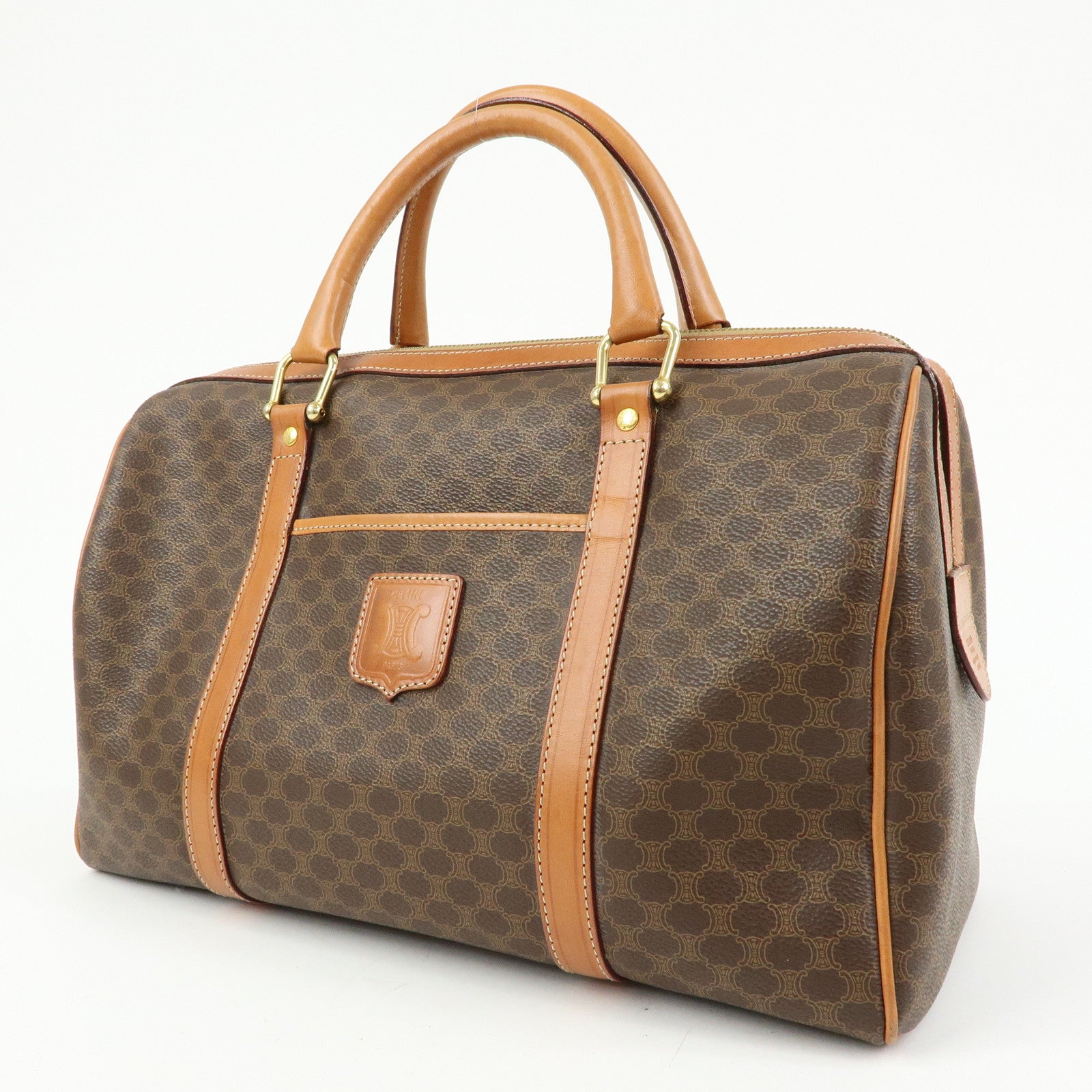 CELINE Macadam PVC Leather Boston Bag Hand Bag Brown