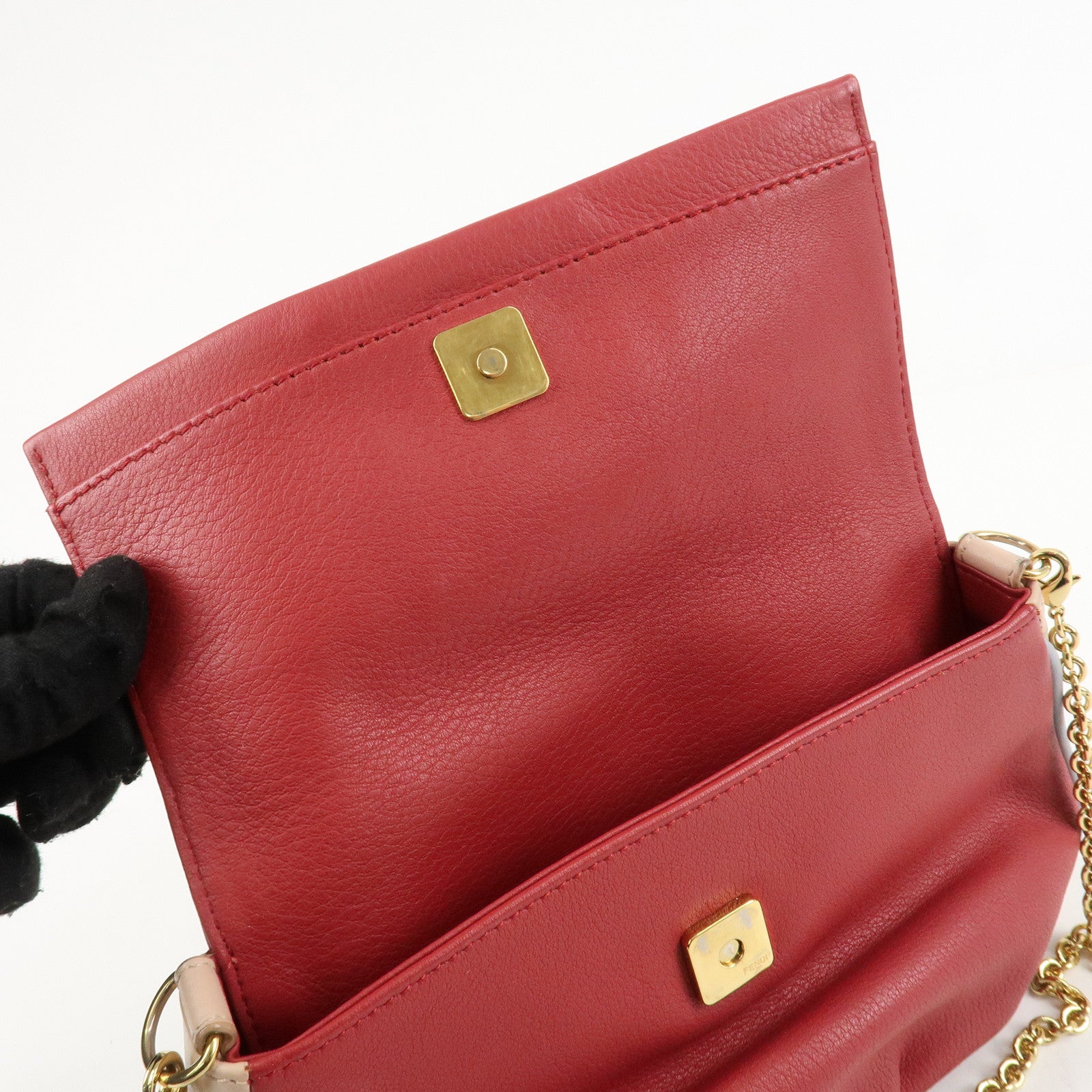 FENDI Leather Chain Shoulder Bag Purse Crossbody Bag Red 8M0276 Used