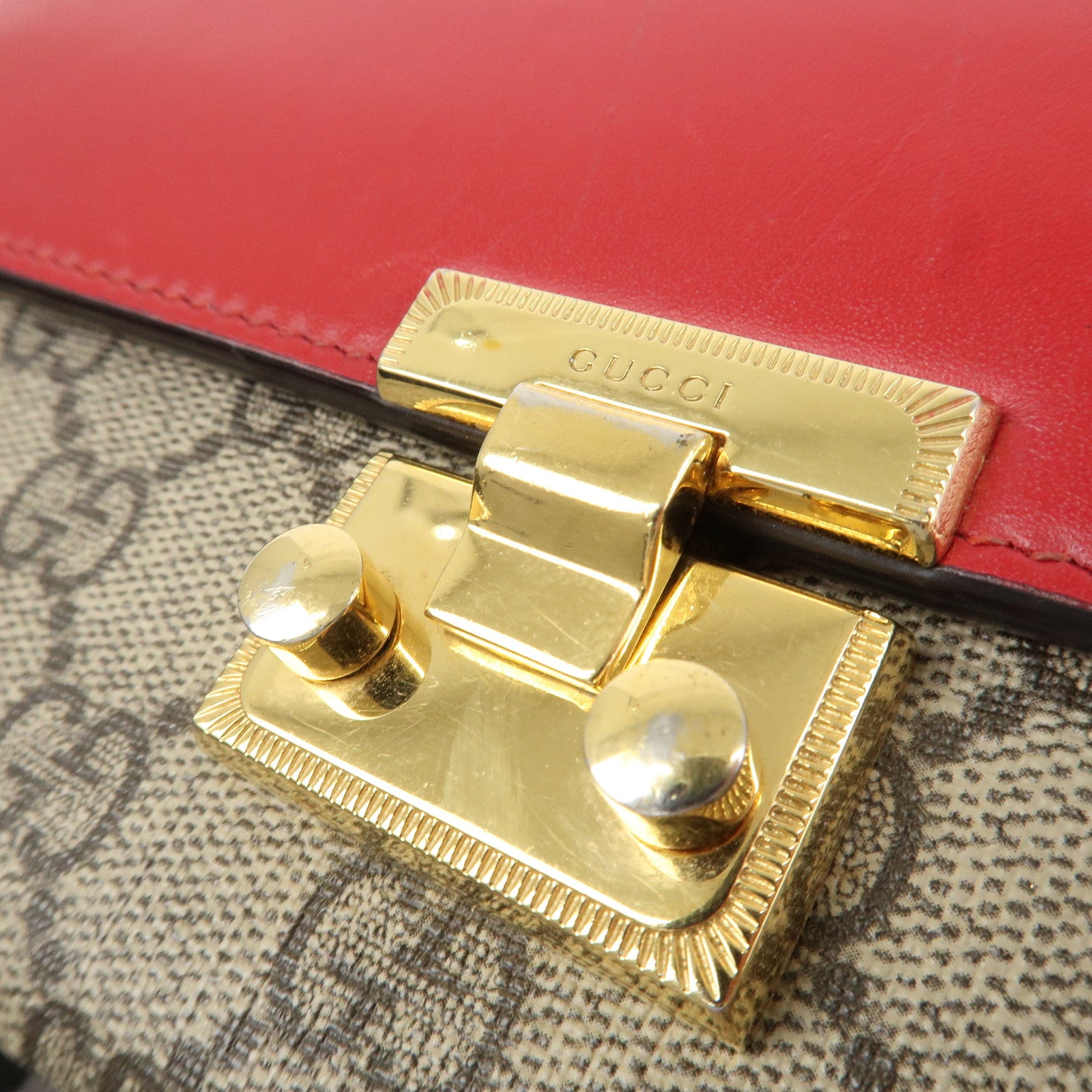 GUCCI GG Supreme Leather Canvas Padlock Chain Long Wallet 453506