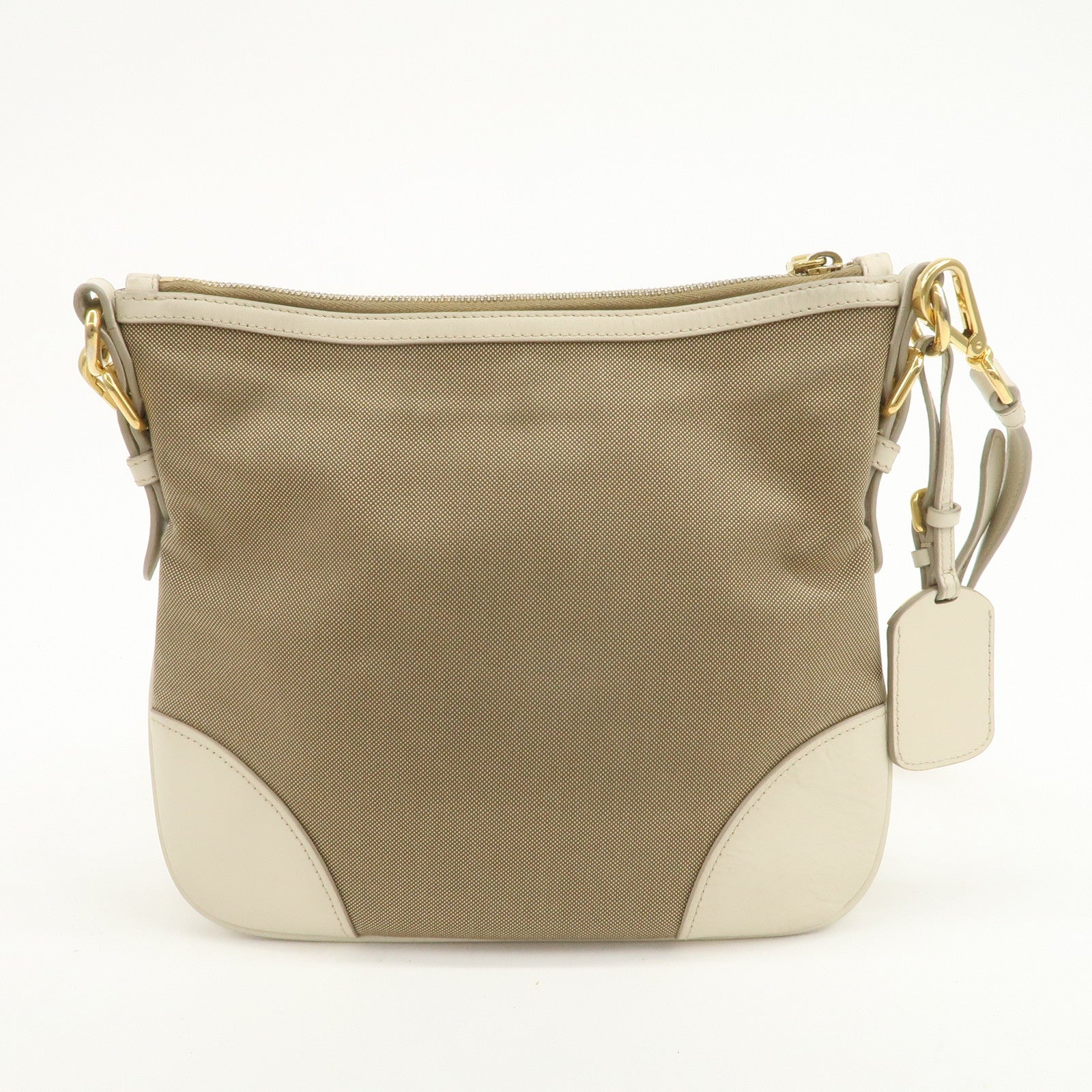 PRADA Logo Jacquard Shoulder Bag Crossbody Bag Beige Ivory BT867A