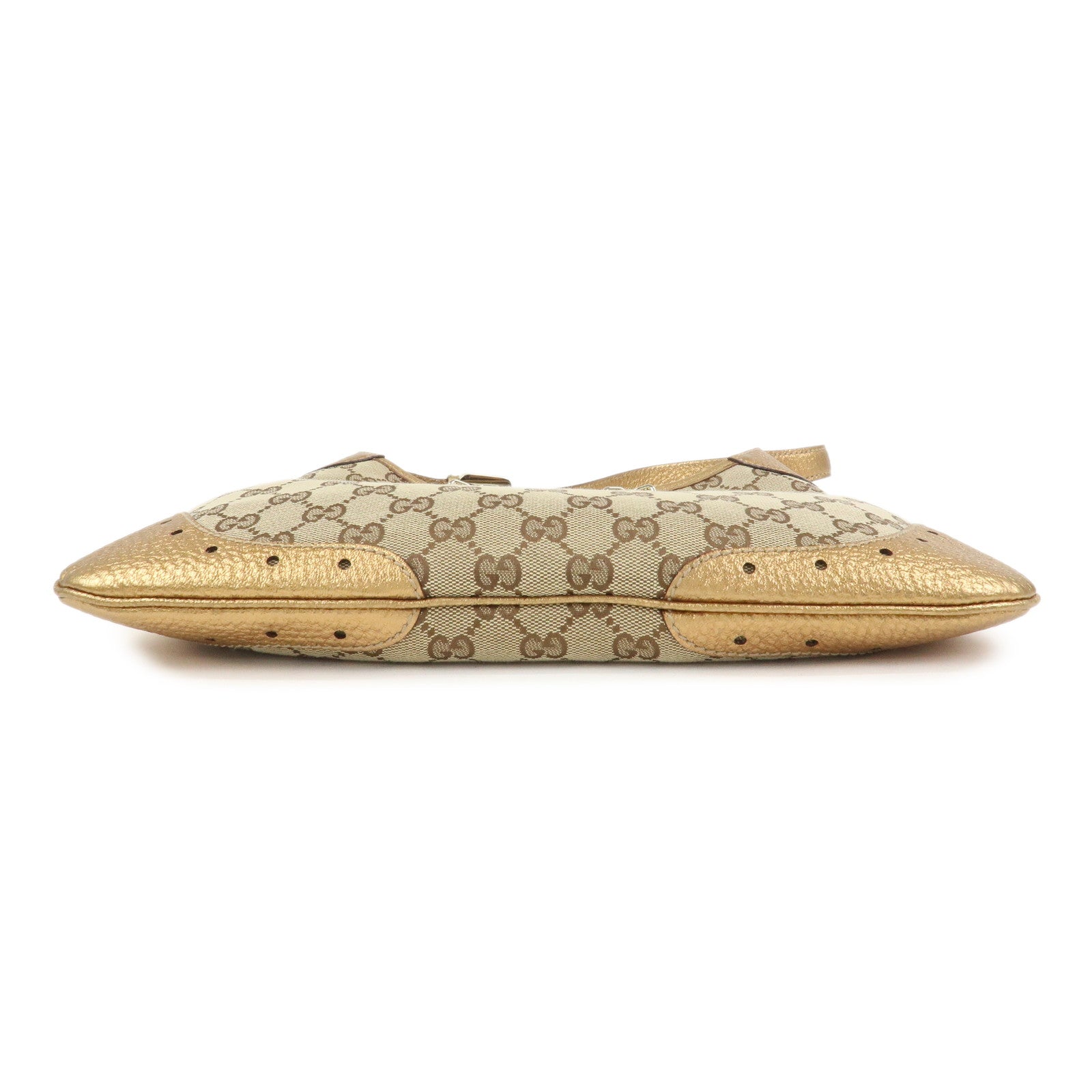GUCCI GG Monogram Canvas Leather Shoulder Bag Beige Gold 145778