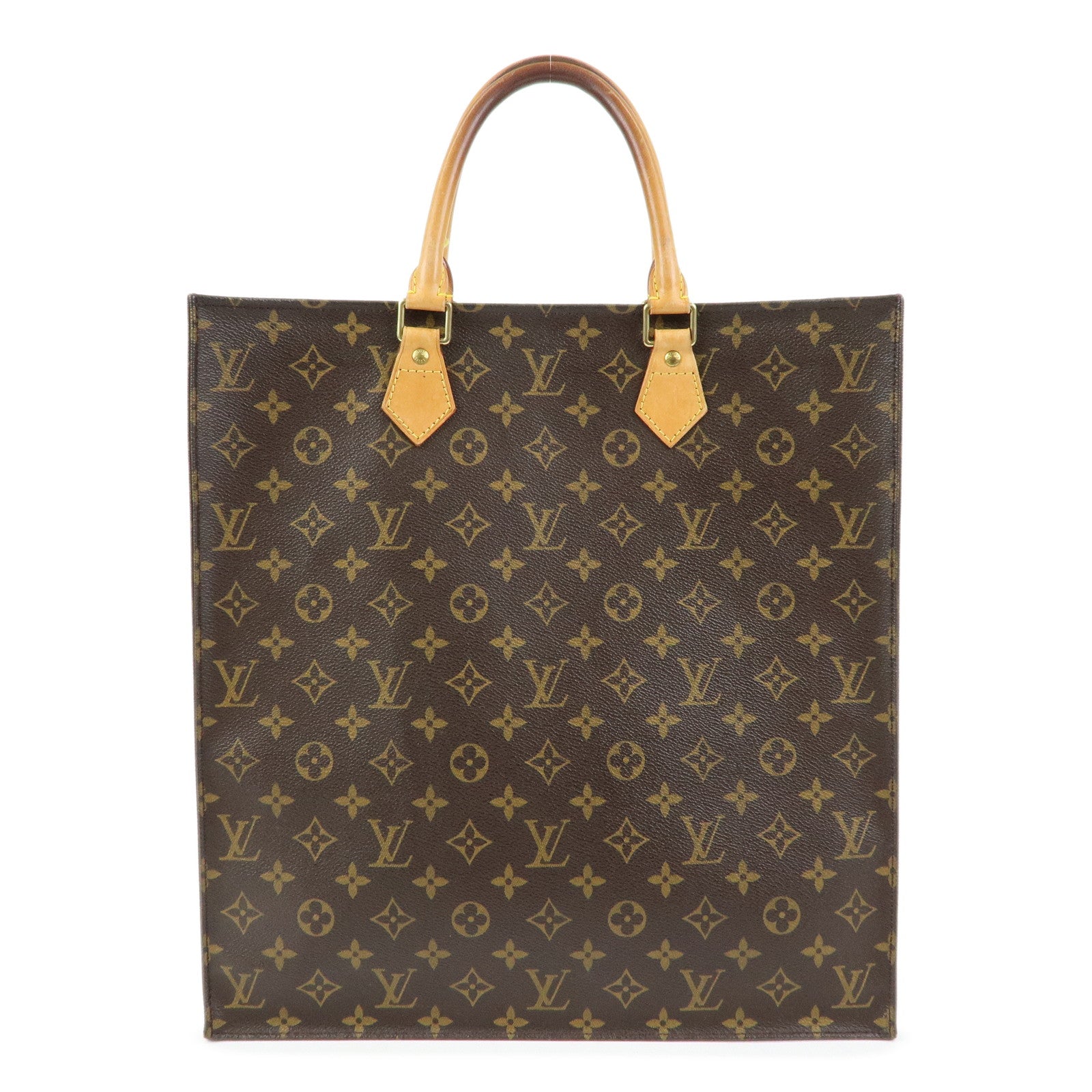 Louis Vuitton Monogram Sac Plat Tote Bag Hand Bag Brown M51140