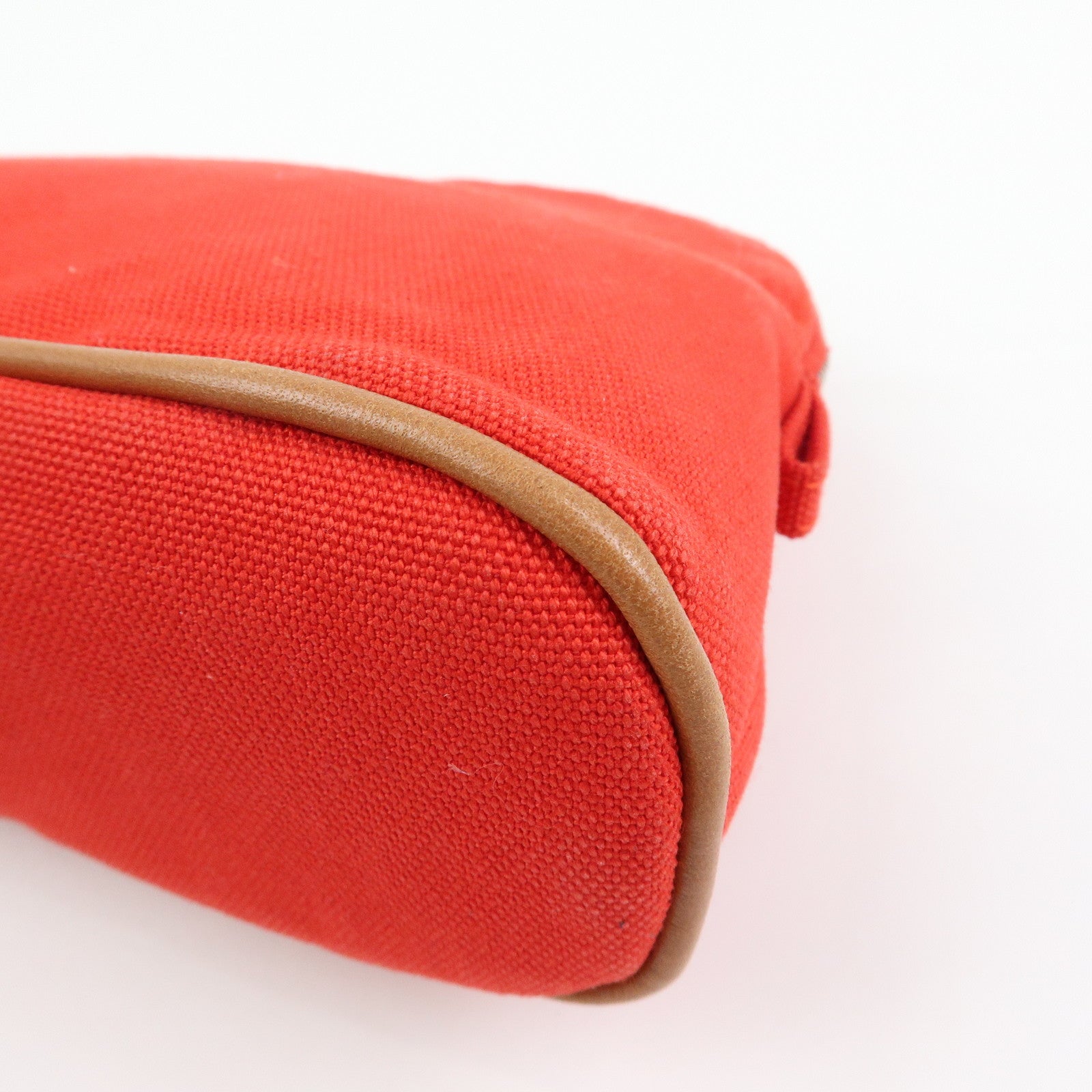 HERMES Canvas Leather Bolide Pouch Mini Cosmetic Makeup Pouch Red