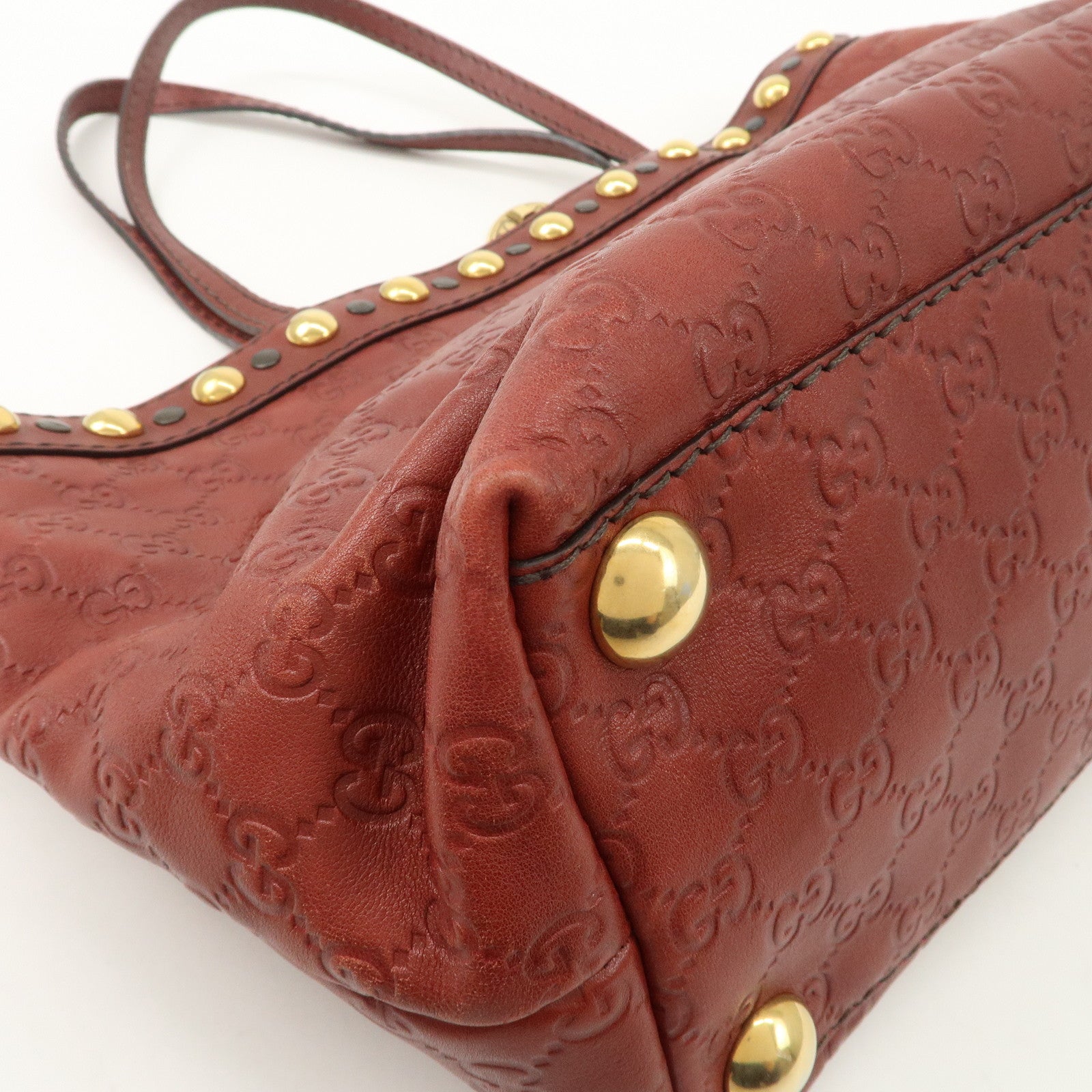 GUCCI Historia Guccissima Leather Tote Hand Bag Red Brown 207291 Used