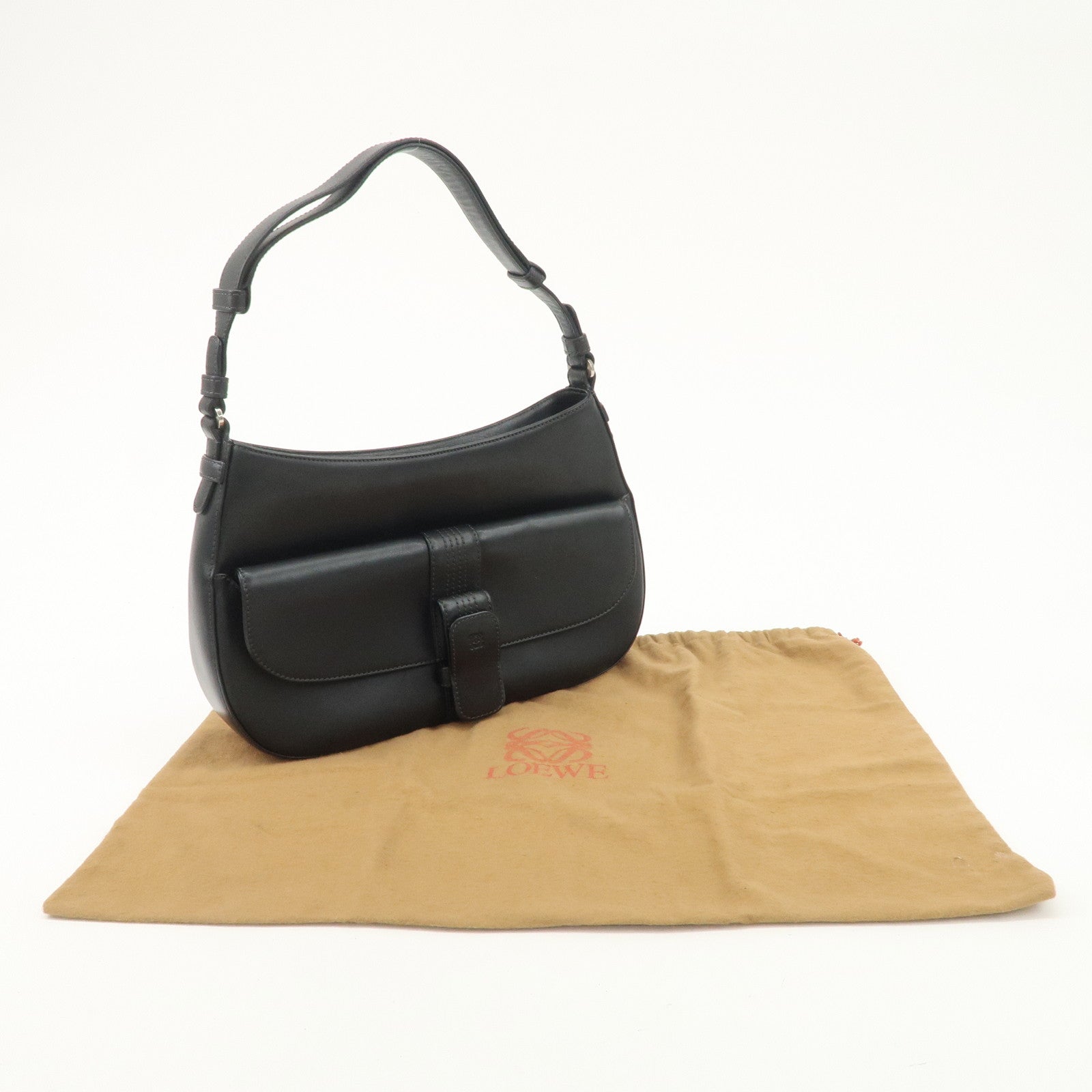 LOEWE Anagram Leather Shoulder Bag Hand Bag Black Used